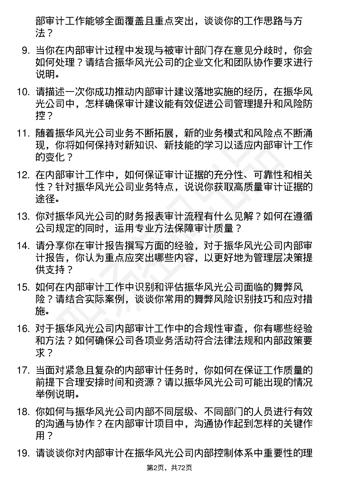 48道振华风光内部审计员岗位面试题库及参考回答含考察点分析