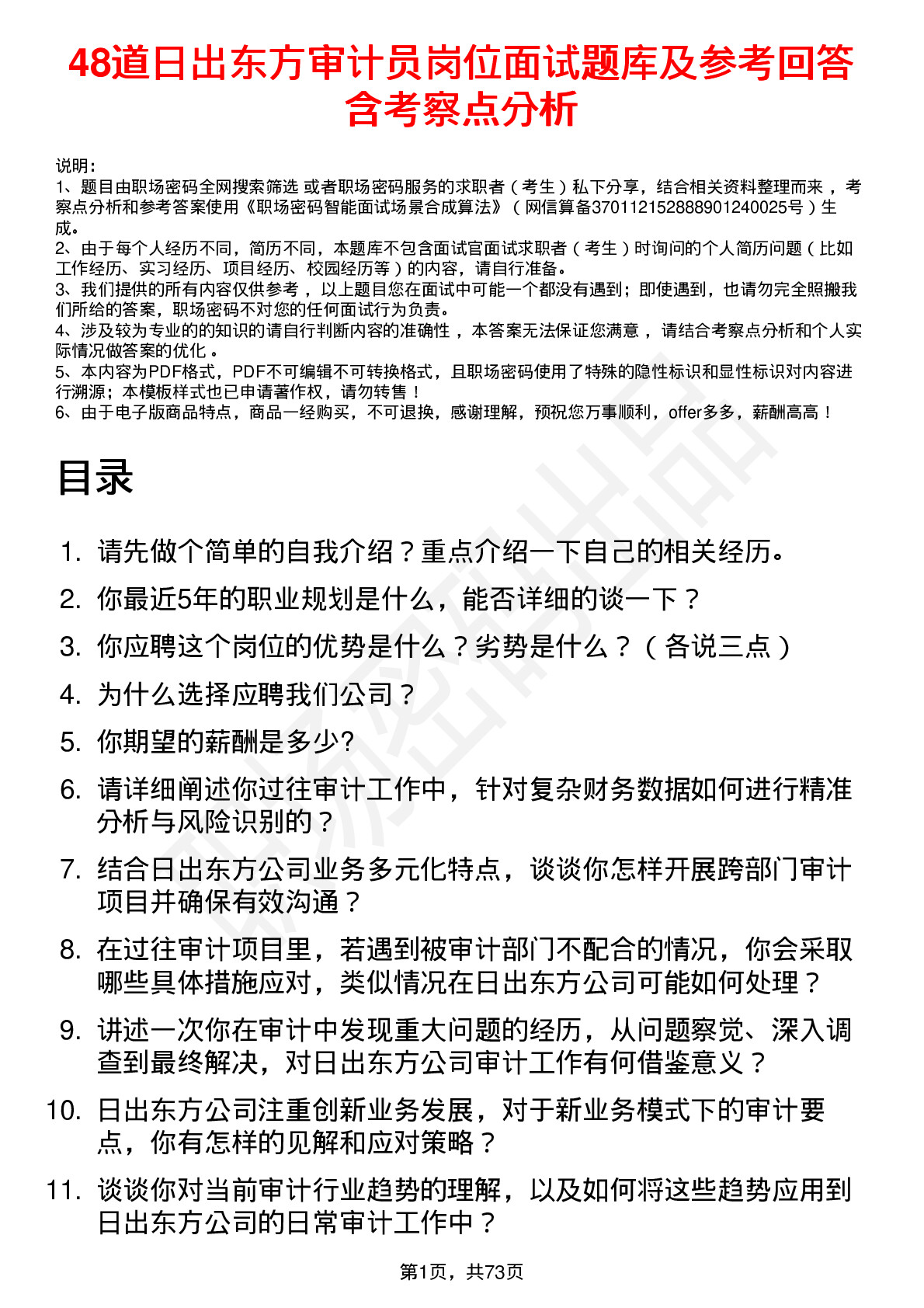 48道日出东方审计员岗位面试题库及参考回答含考察点分析