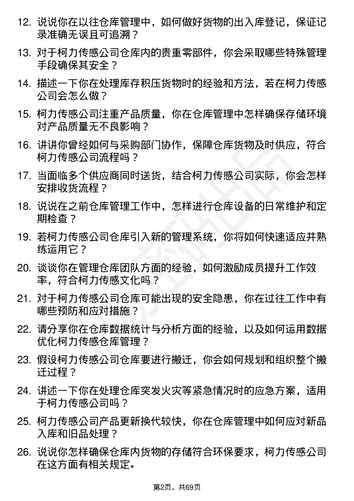 48道柯力传感仓库管理员岗位面试题库及参考回答含考察点分析