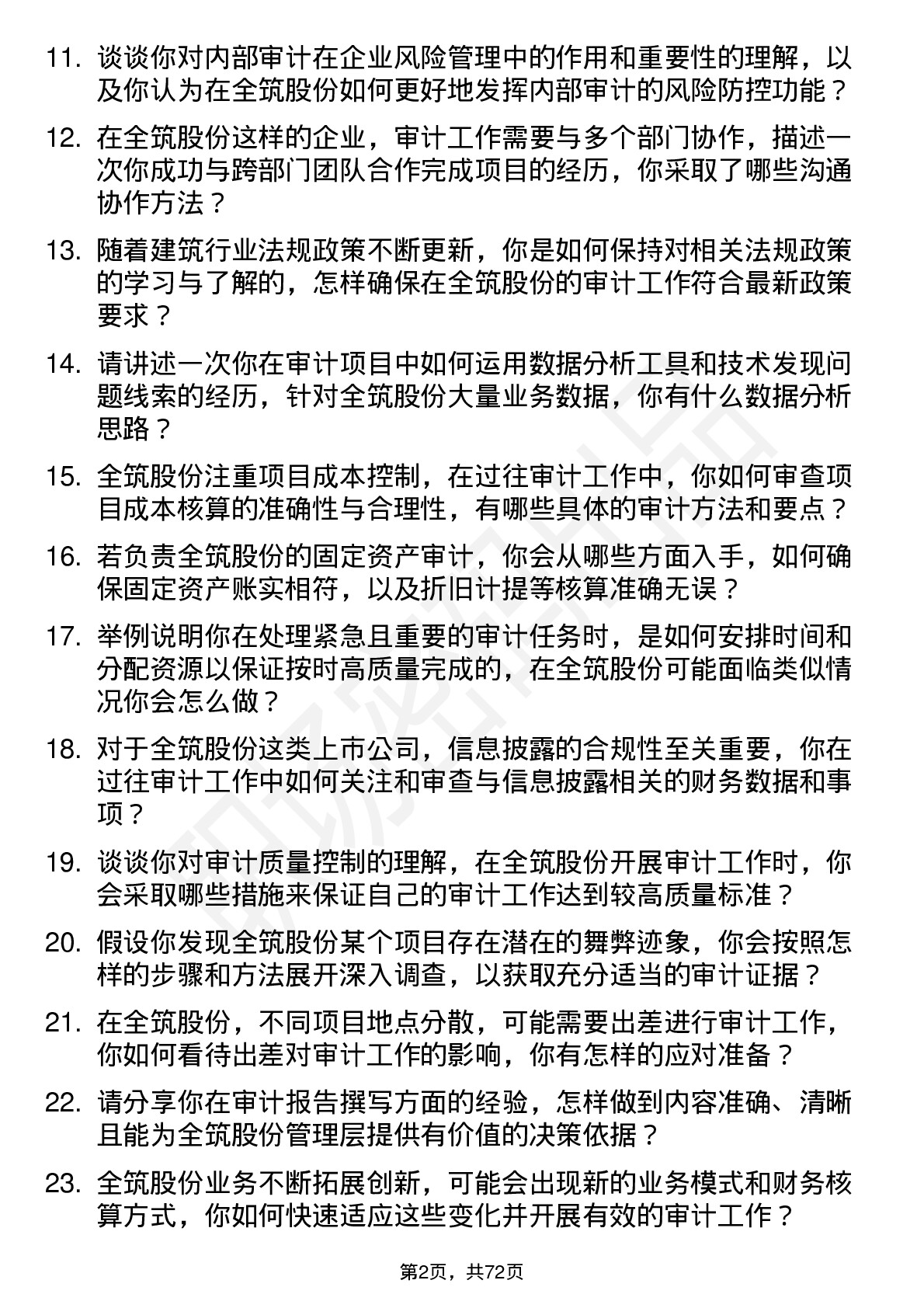 48道全筑股份审计员岗位面试题库及参考回答含考察点分析