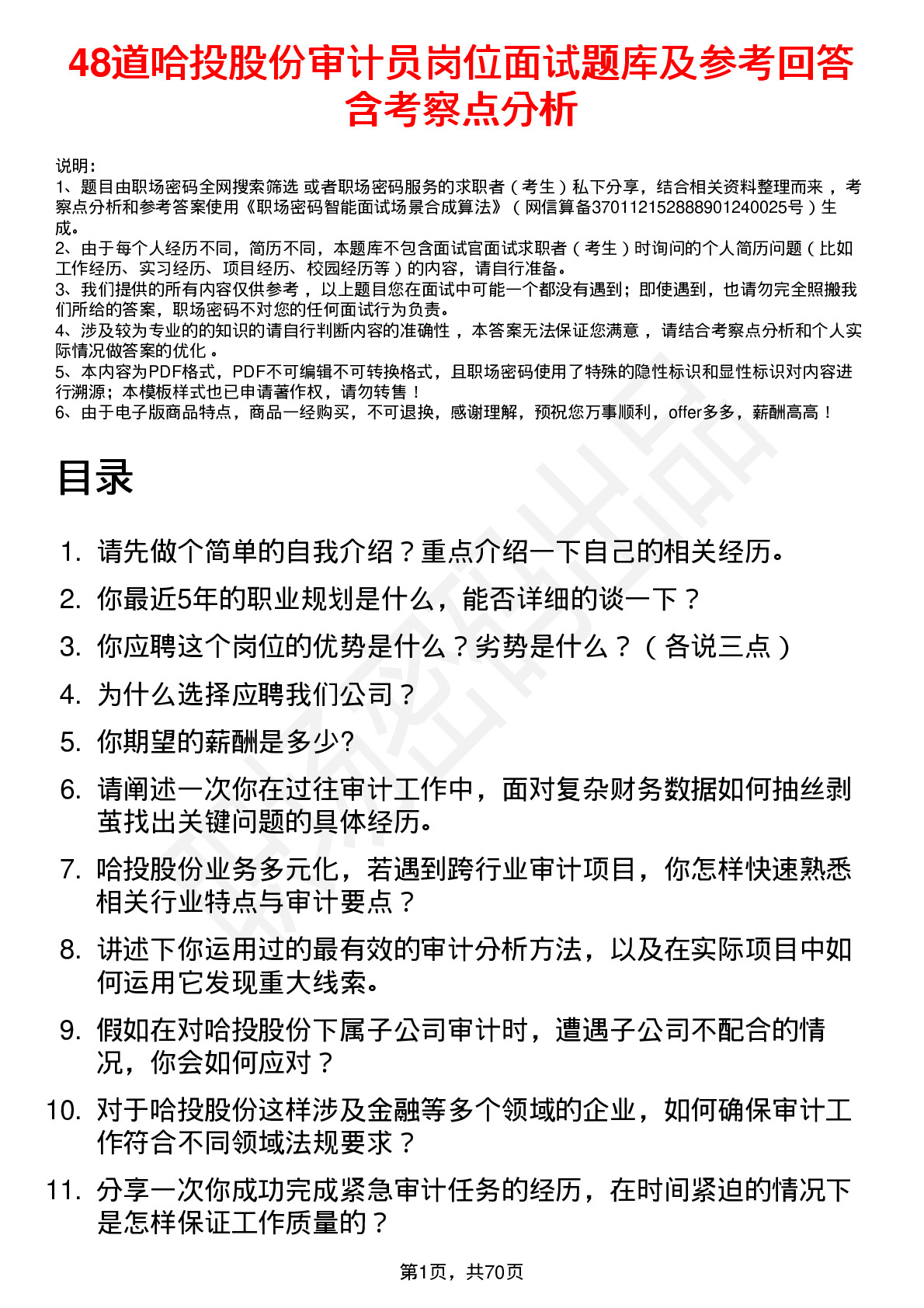 48道哈投股份审计员岗位面试题库及参考回答含考察点分析