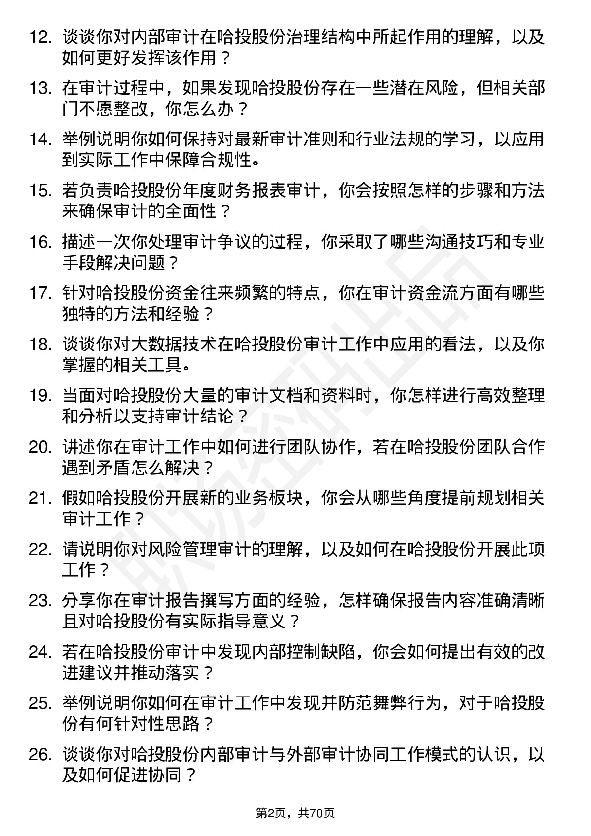 48道哈投股份审计员岗位面试题库及参考回答含考察点分析