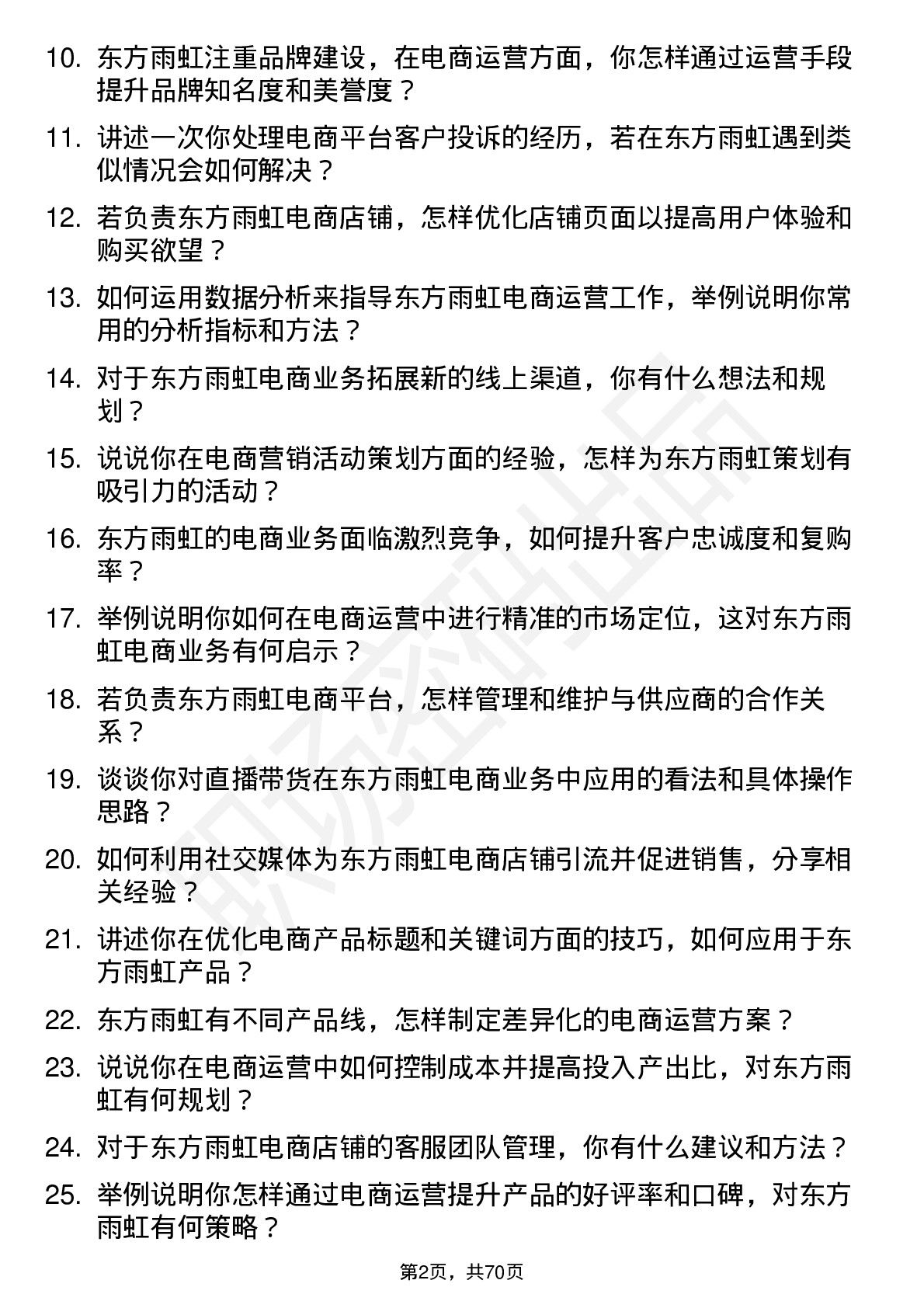 48道东方雨虹电商运营专员岗位面试题库及参考回答含考察点分析