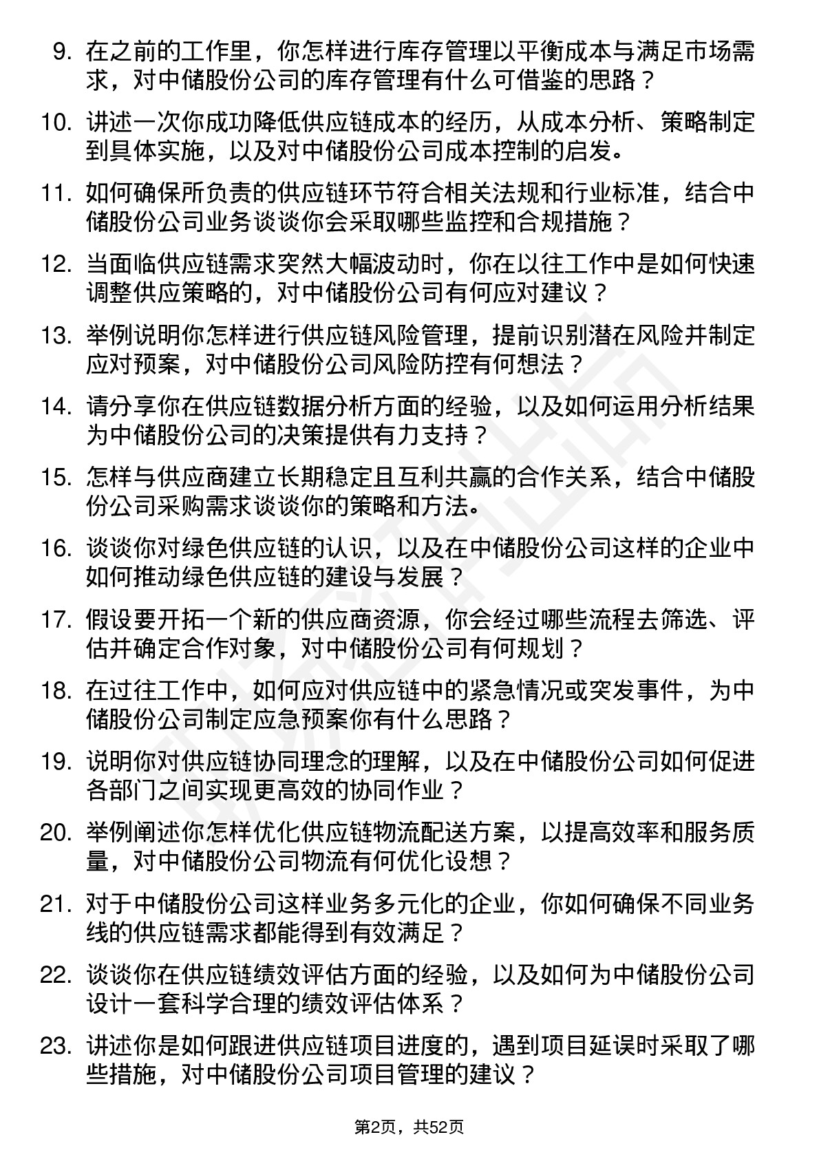 48道中储股份供应链专员岗位面试题库及参考回答含考察点分析