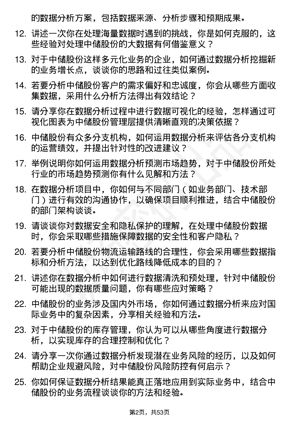 48道中储股份数据分析师岗位面试题库及参考回答含考察点分析