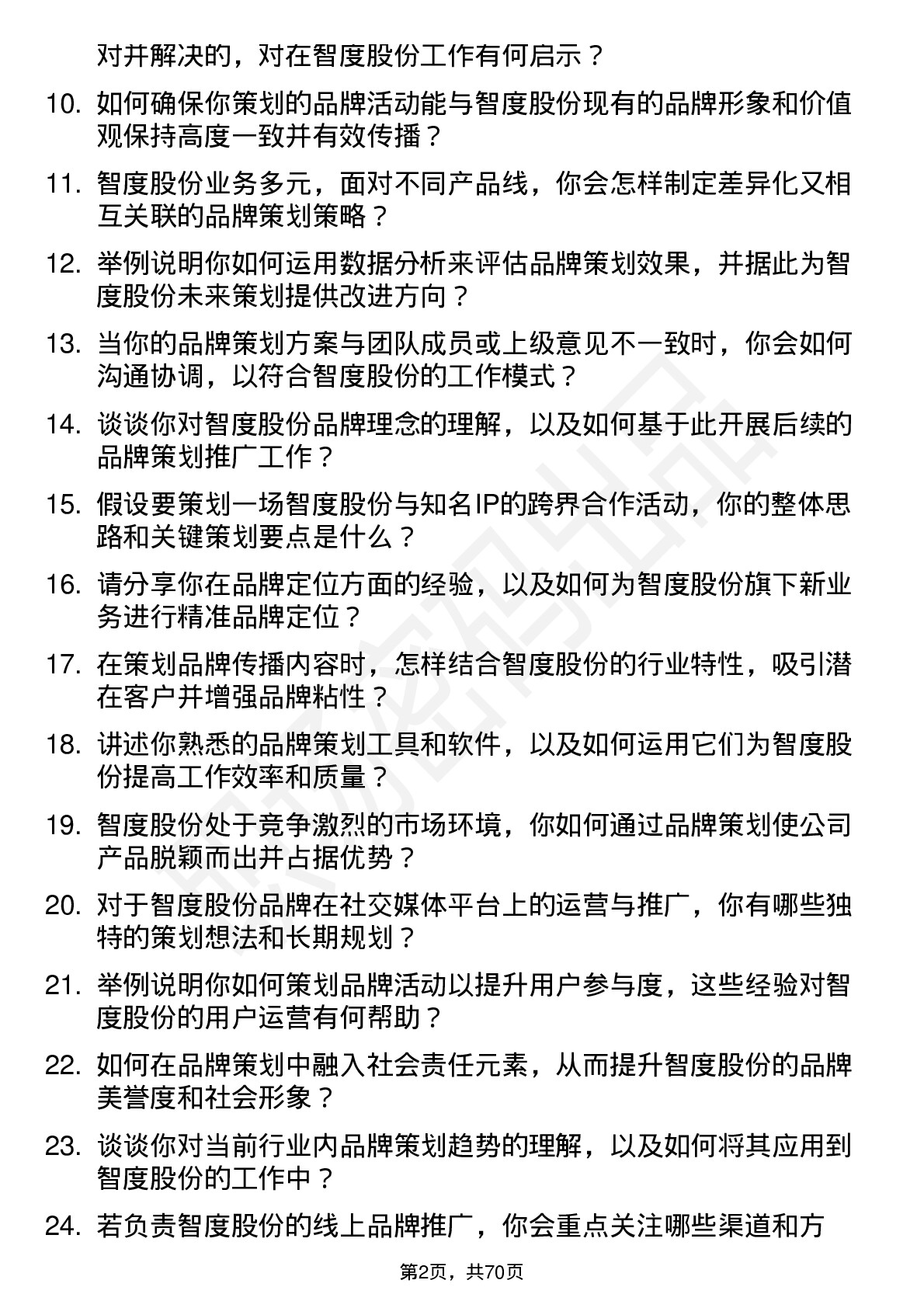 48道智度股份品牌策划专员岗位面试题库及参考回答含考察点分析