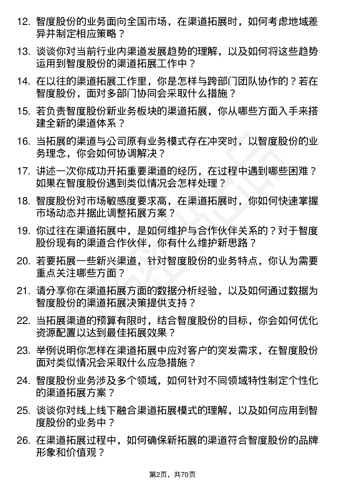 48道智度股份渠道拓展专员岗位面试题库及参考回答含考察点分析