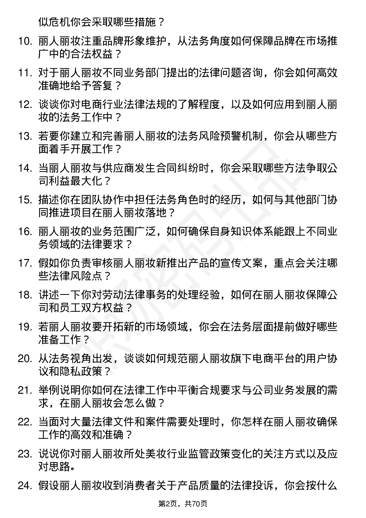 48道丽人丽妆法务专员岗位面试题库及参考回答含考察点分析