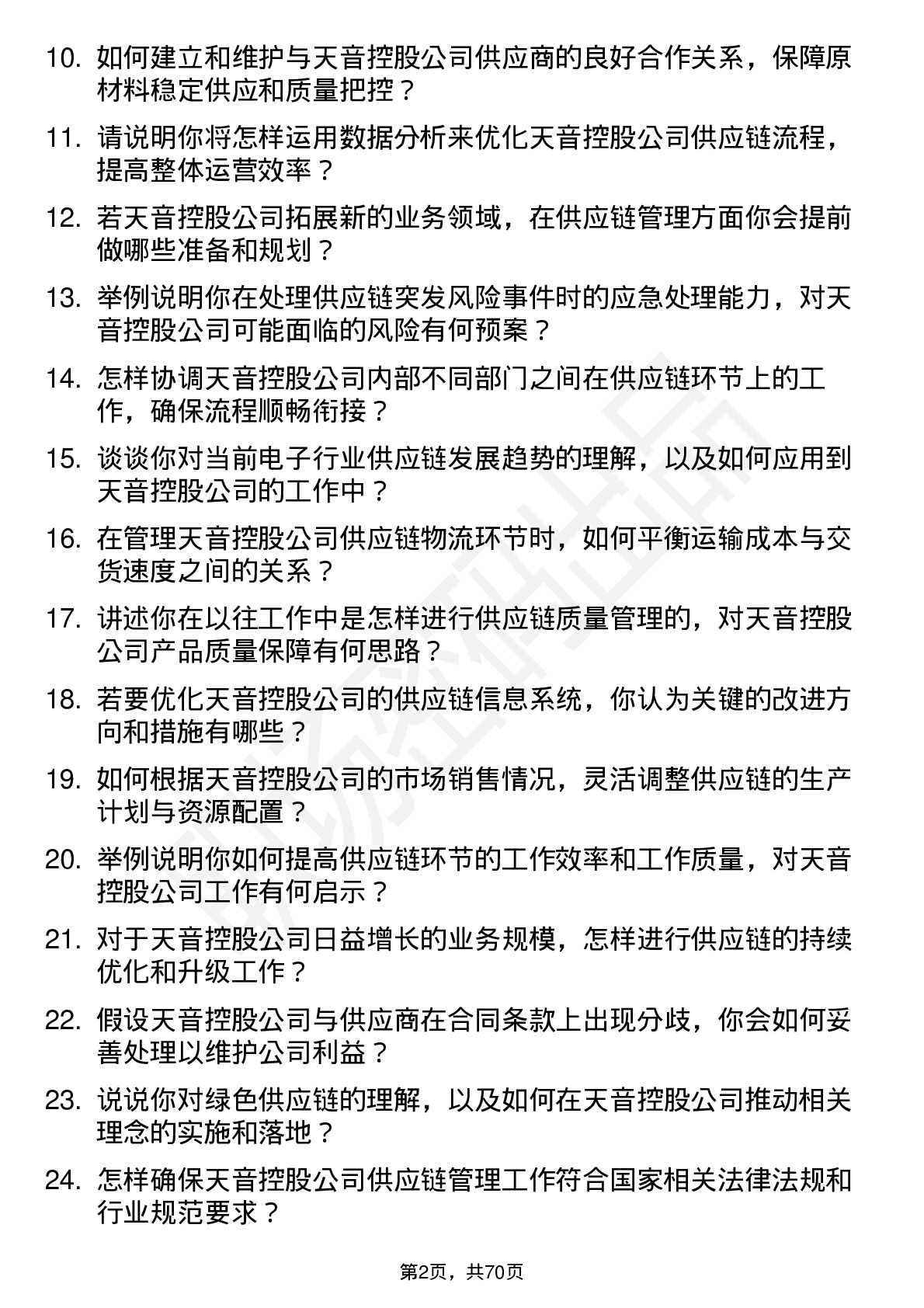 48道天音控股供应链管理专员岗位面试题库及参考回答含考察点分析