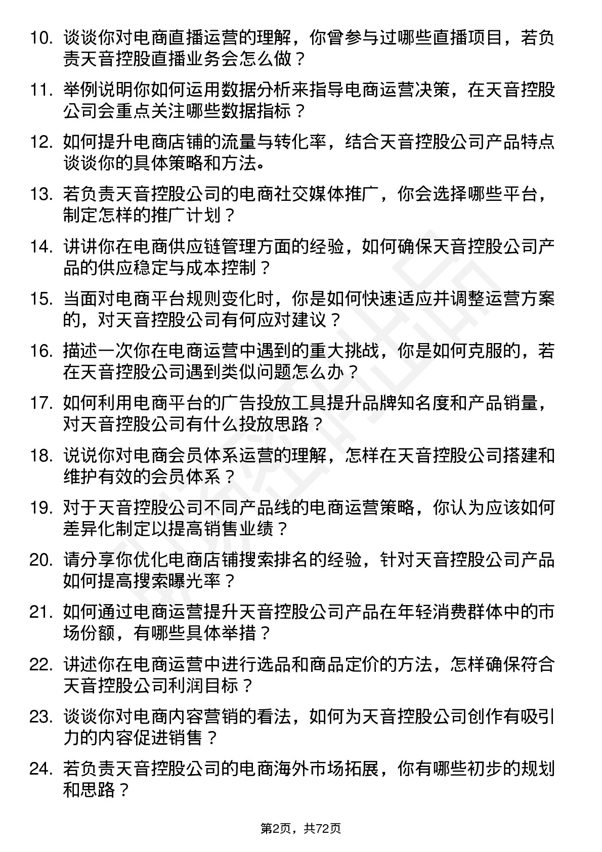 48道天音控股电商运营专员岗位面试题库及参考回答含考察点分析