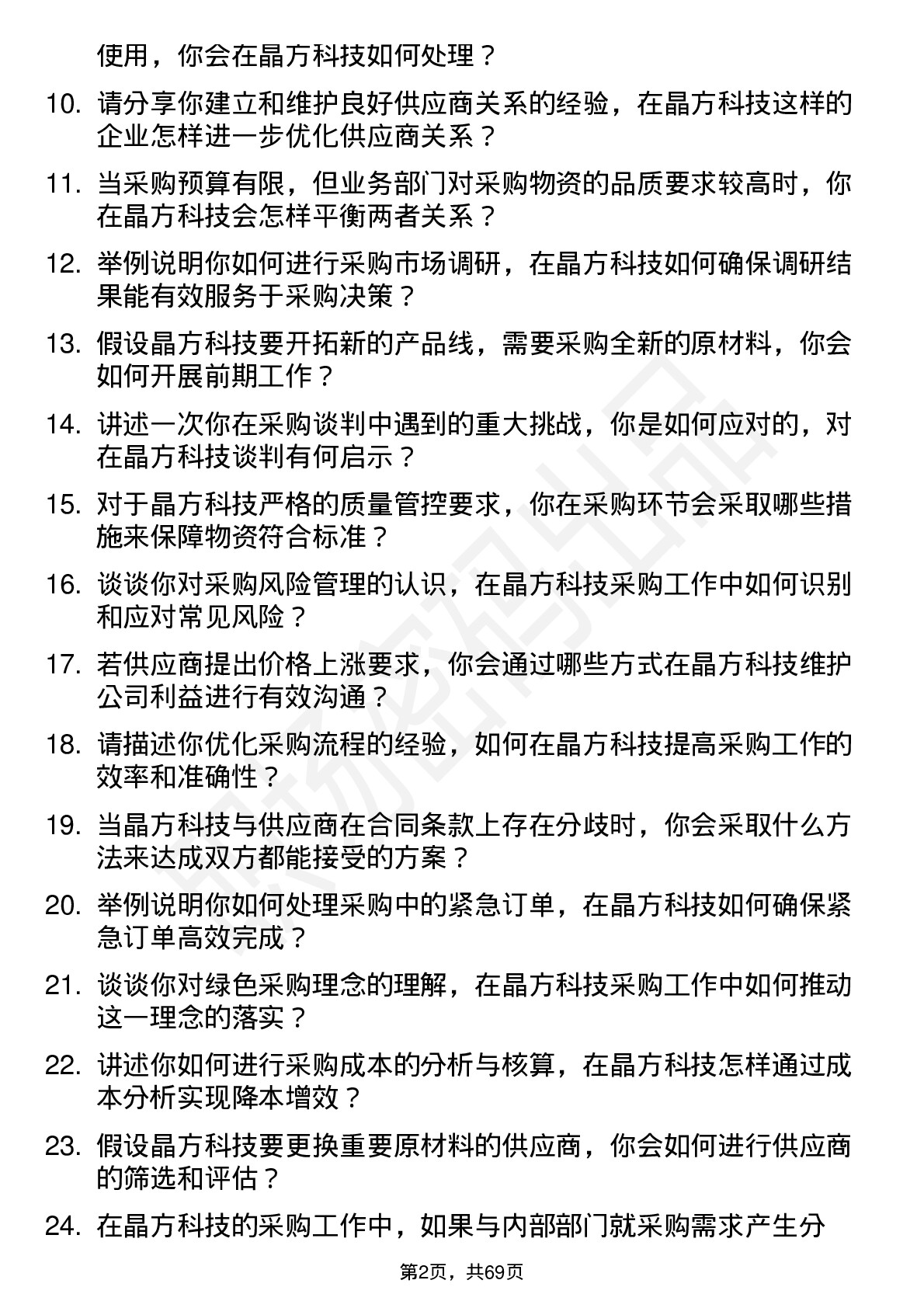 48道晶方科技采购专员岗位面试题库及参考回答含考察点分析