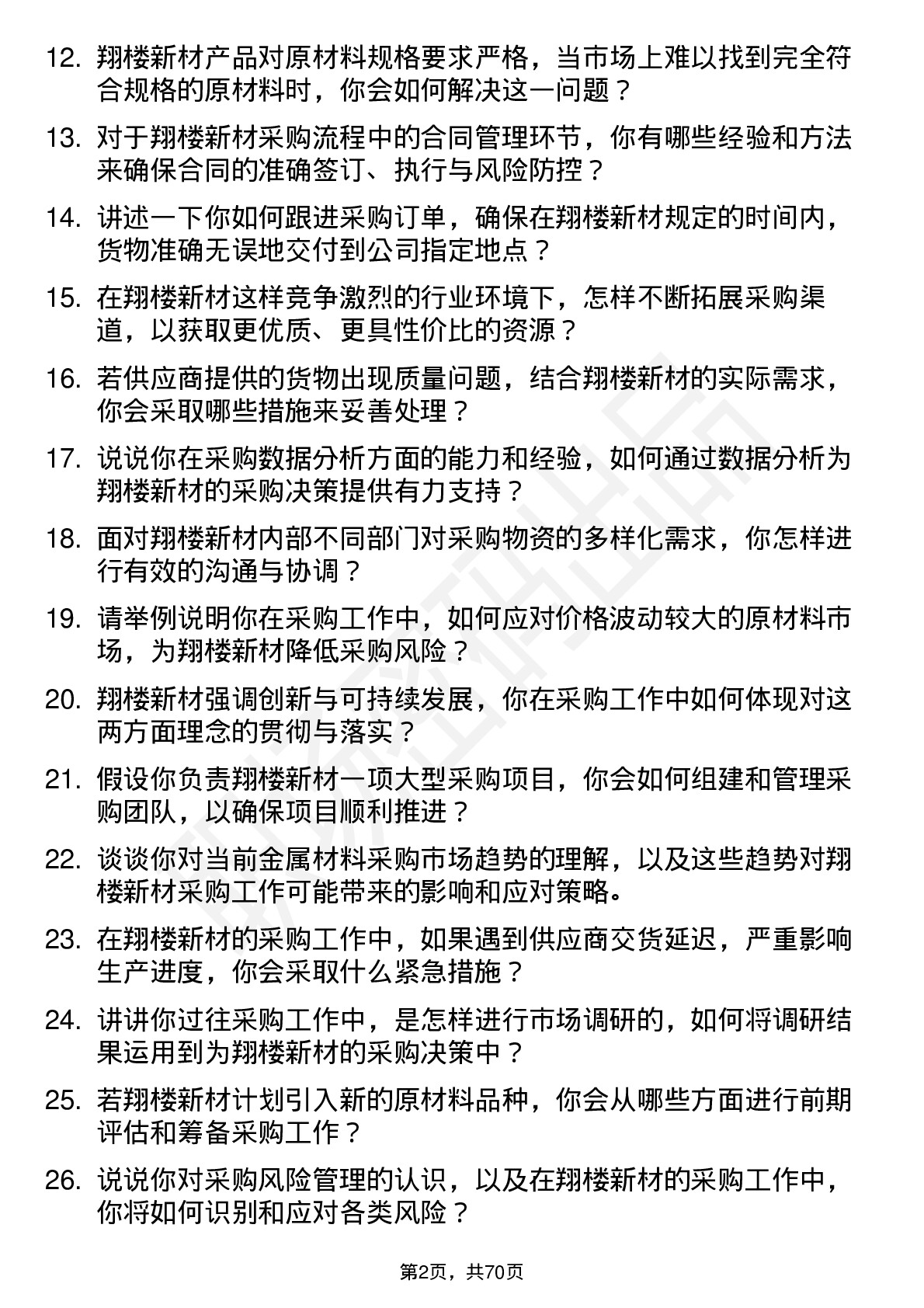 48道翔楼新材采购员岗位面试题库及参考回答含考察点分析