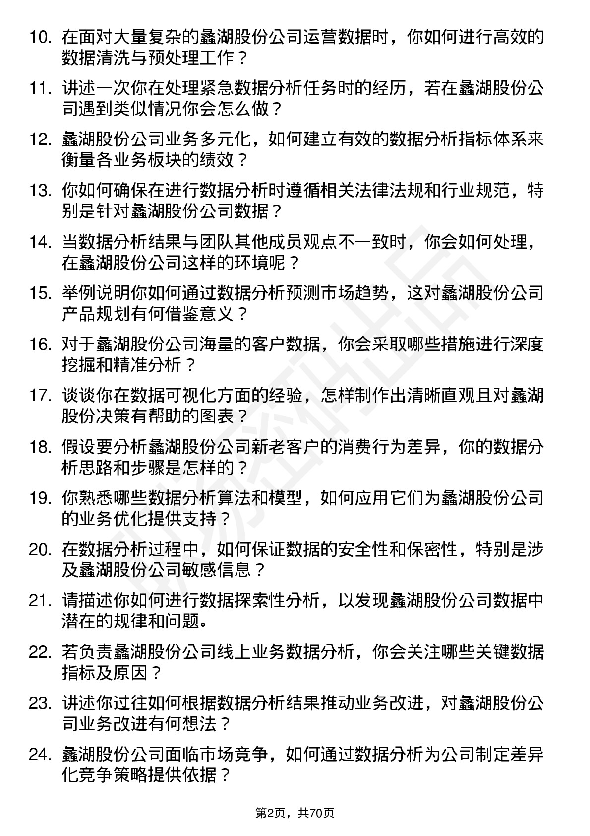 48道蠡湖股份数据分析员岗位面试题库及参考回答含考察点分析