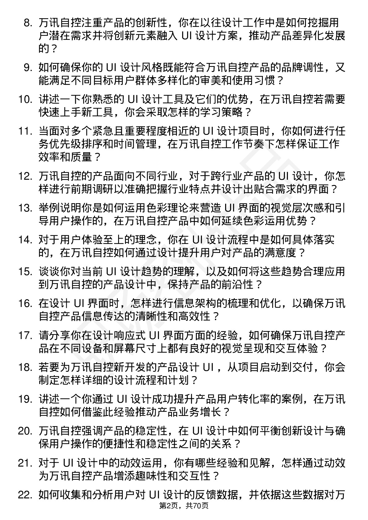 48道万讯自控UI 设计师岗位面试题库及参考回答含考察点分析