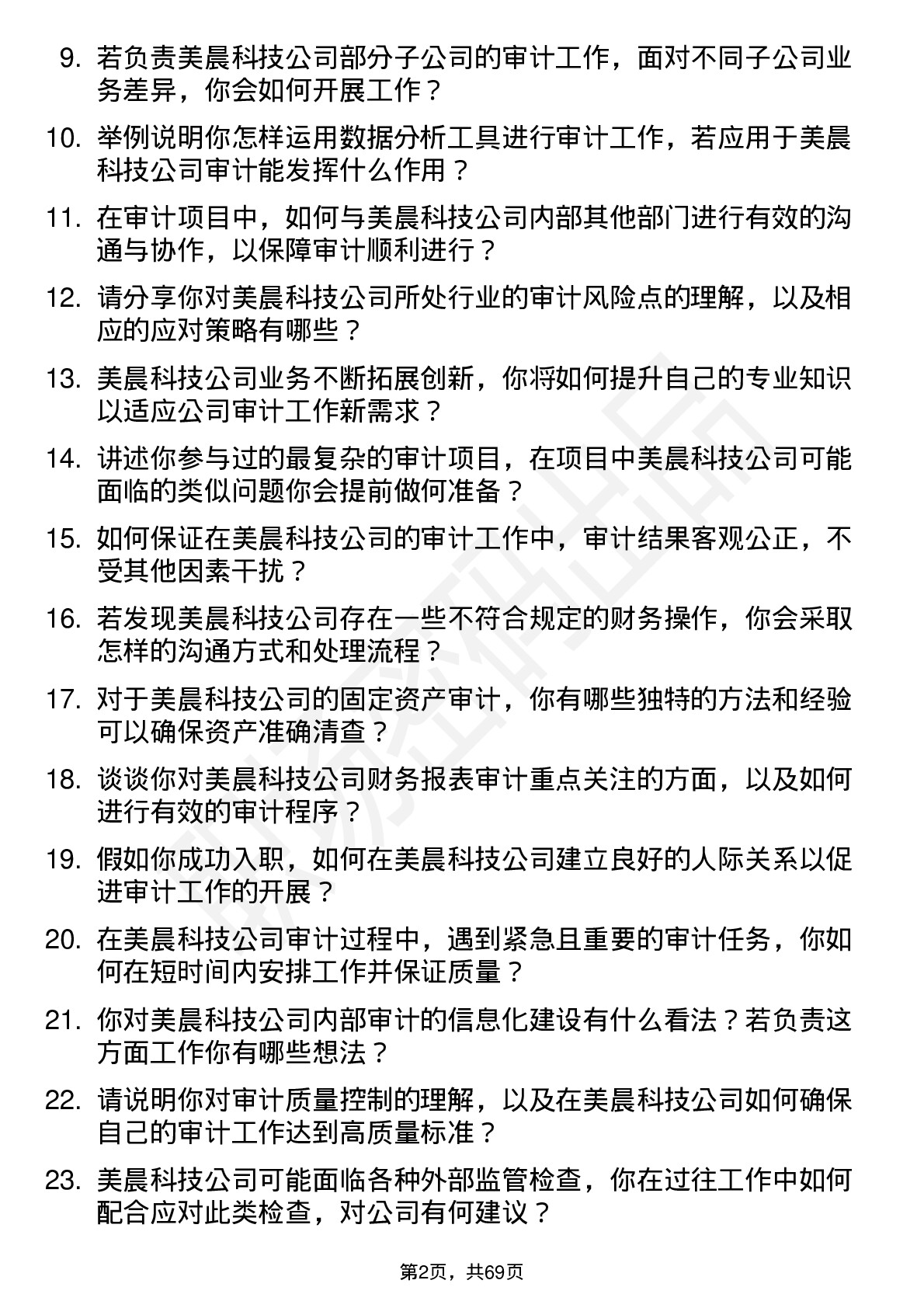 48道美晨科技审计专员岗位面试题库及参考回答含考察点分析