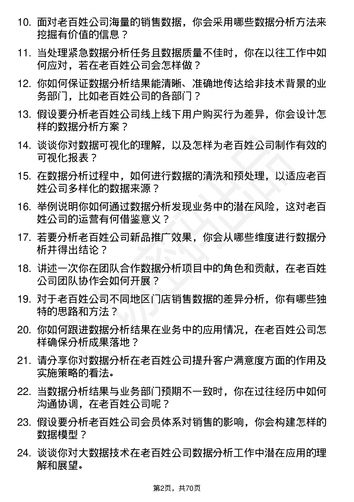 48道老百姓数据分析员岗位面试题库及参考回答含考察点分析