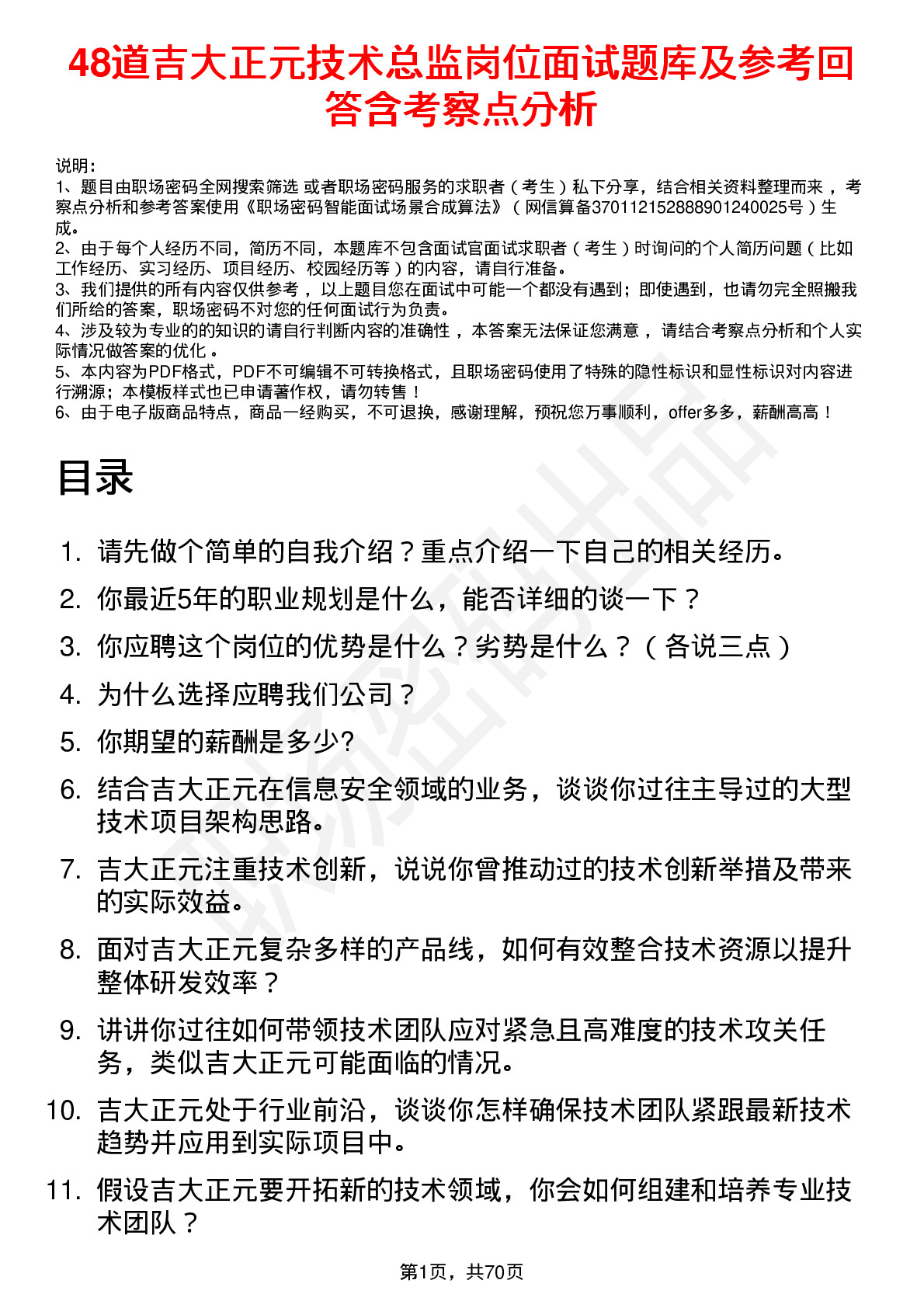 48道吉大正元技术总监岗位面试题库及参考回答含考察点分析