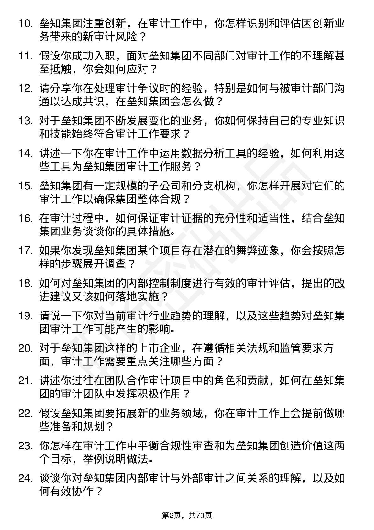 48道垒知集团审计专员岗位面试题库及参考回答含考察点分析