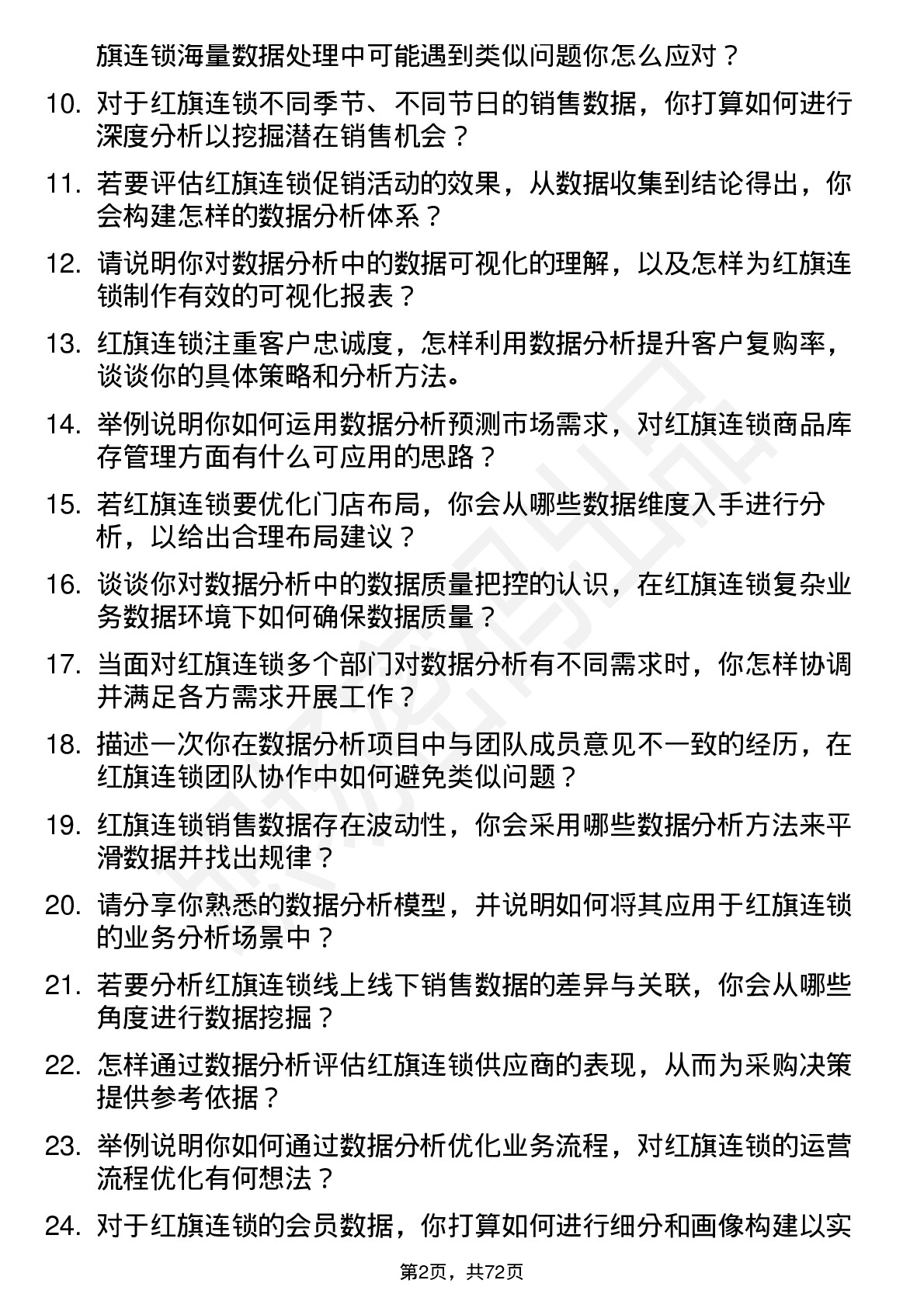 48道红旗连锁数据分析专员岗位面试题库及参考回答含考察点分析