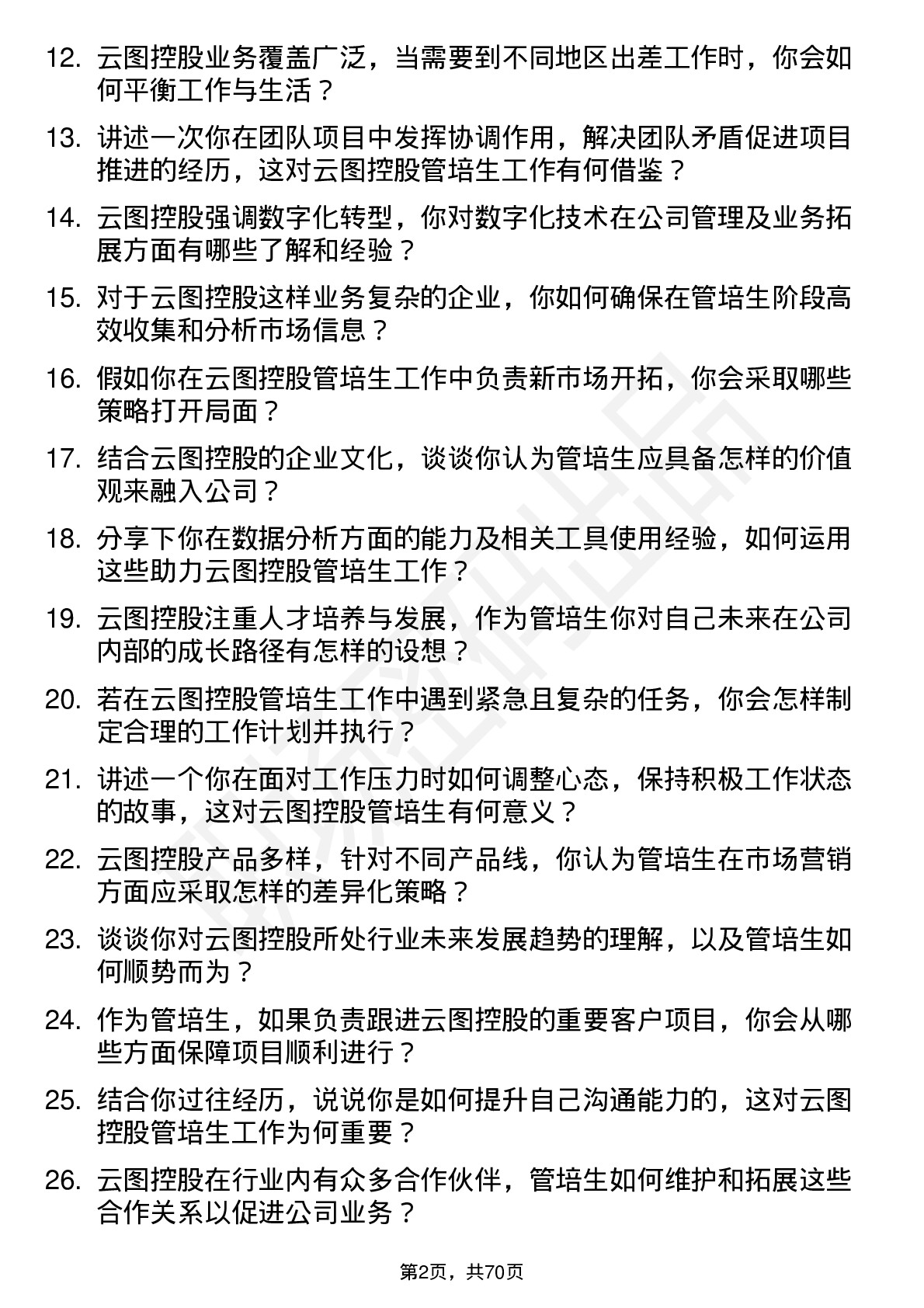 48道云图控股管培生岗位面试题库及参考回答含考察点分析