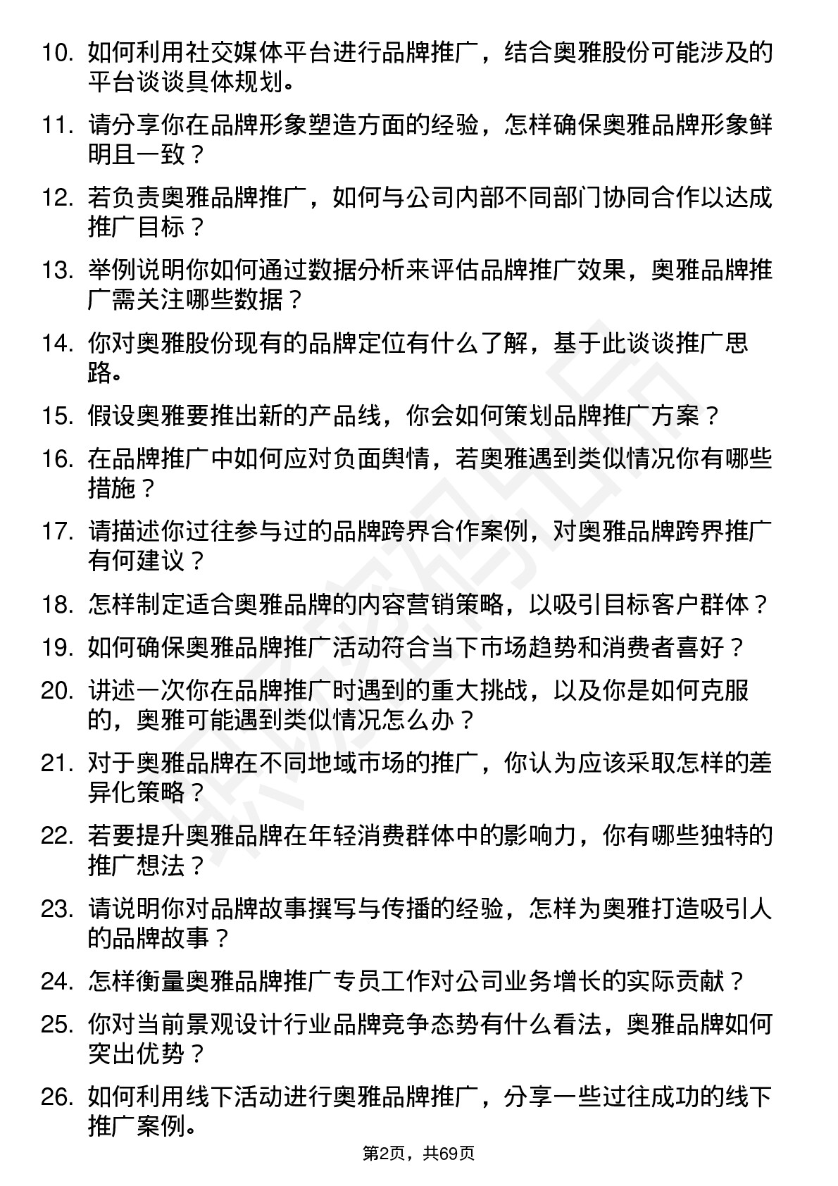 48道奥雅股份品牌推广专员岗位面试题库及参考回答含考察点分析