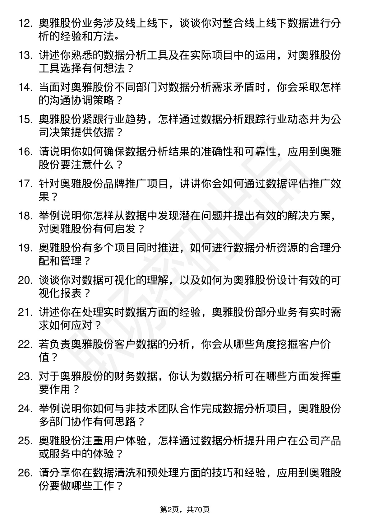 48道奥雅股份数据分析专员岗位面试题库及参考回答含考察点分析