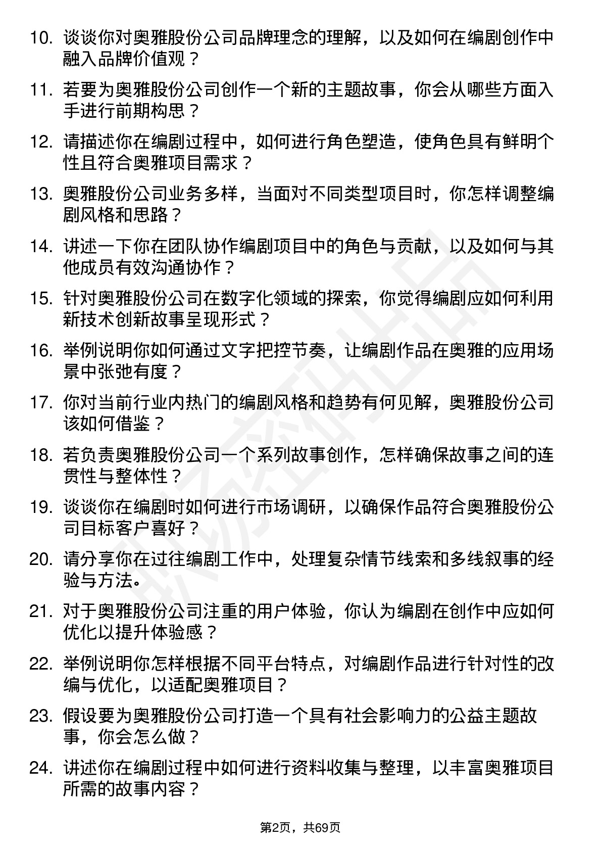 48道奥雅股份编剧岗位面试题库及参考回答含考察点分析