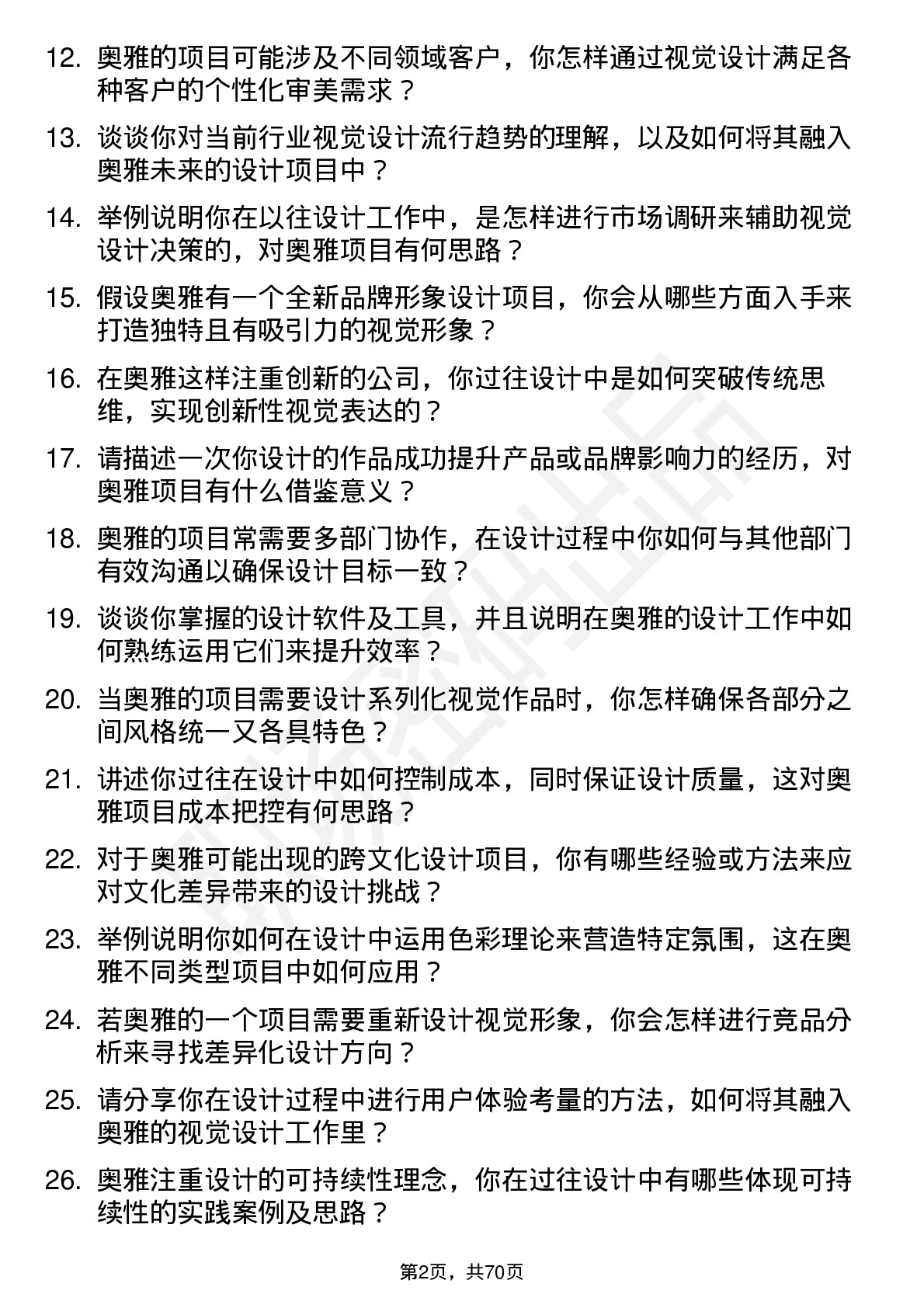 48道奥雅股份视觉设计师岗位面试题库及参考回答含考察点分析