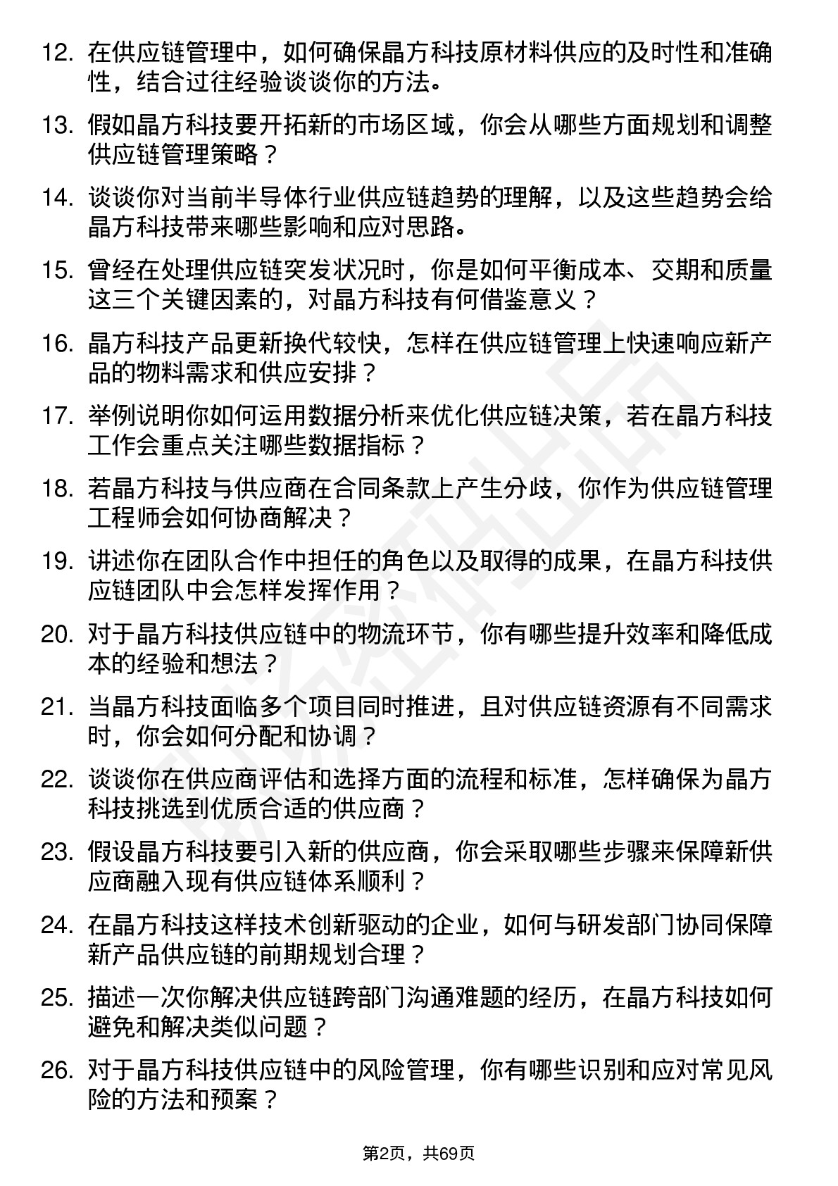 48道晶方科技供应链管理工程师岗位面试题库及参考回答含考察点分析