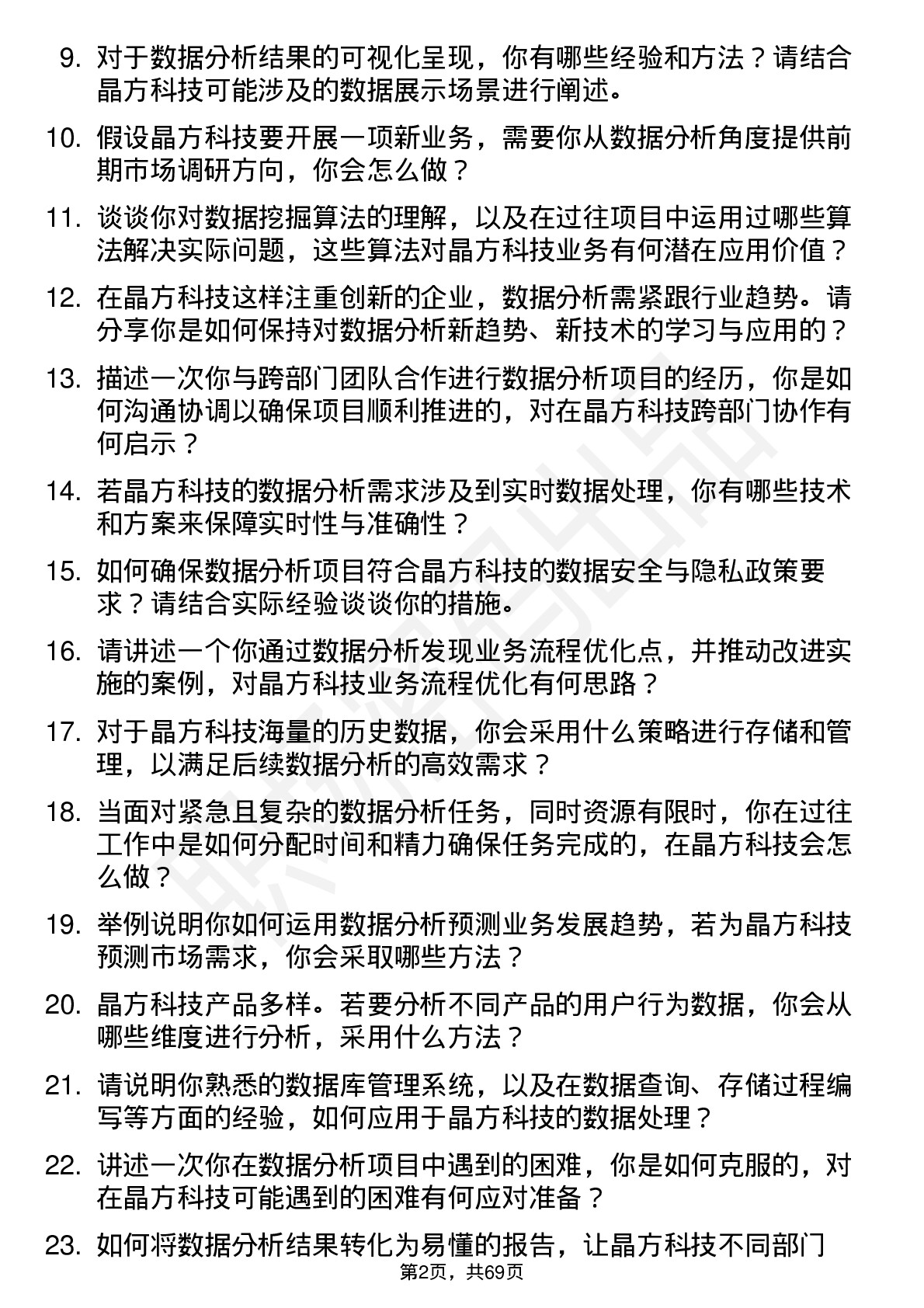 48道晶方科技数据分析工程师岗位面试题库及参考回答含考察点分析