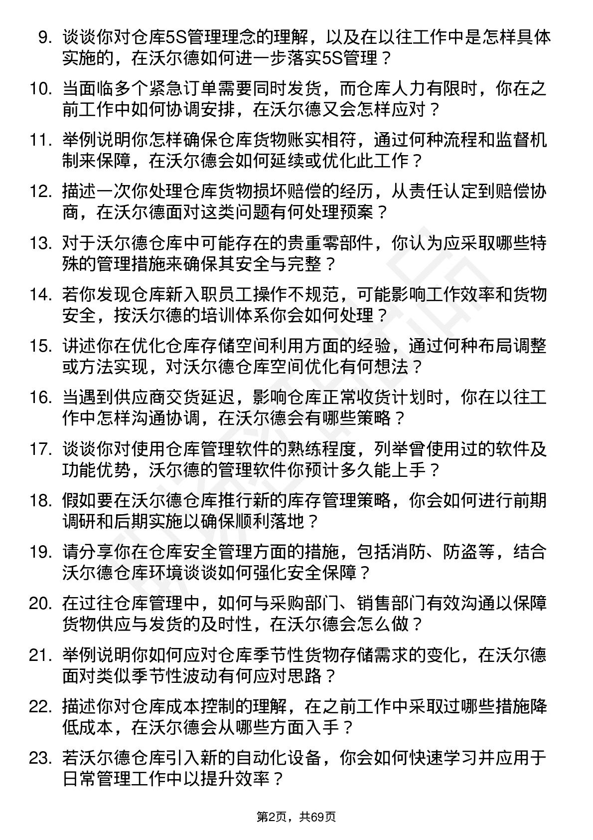 48道沃尔德仓库管理员岗位面试题库及参考回答含考察点分析