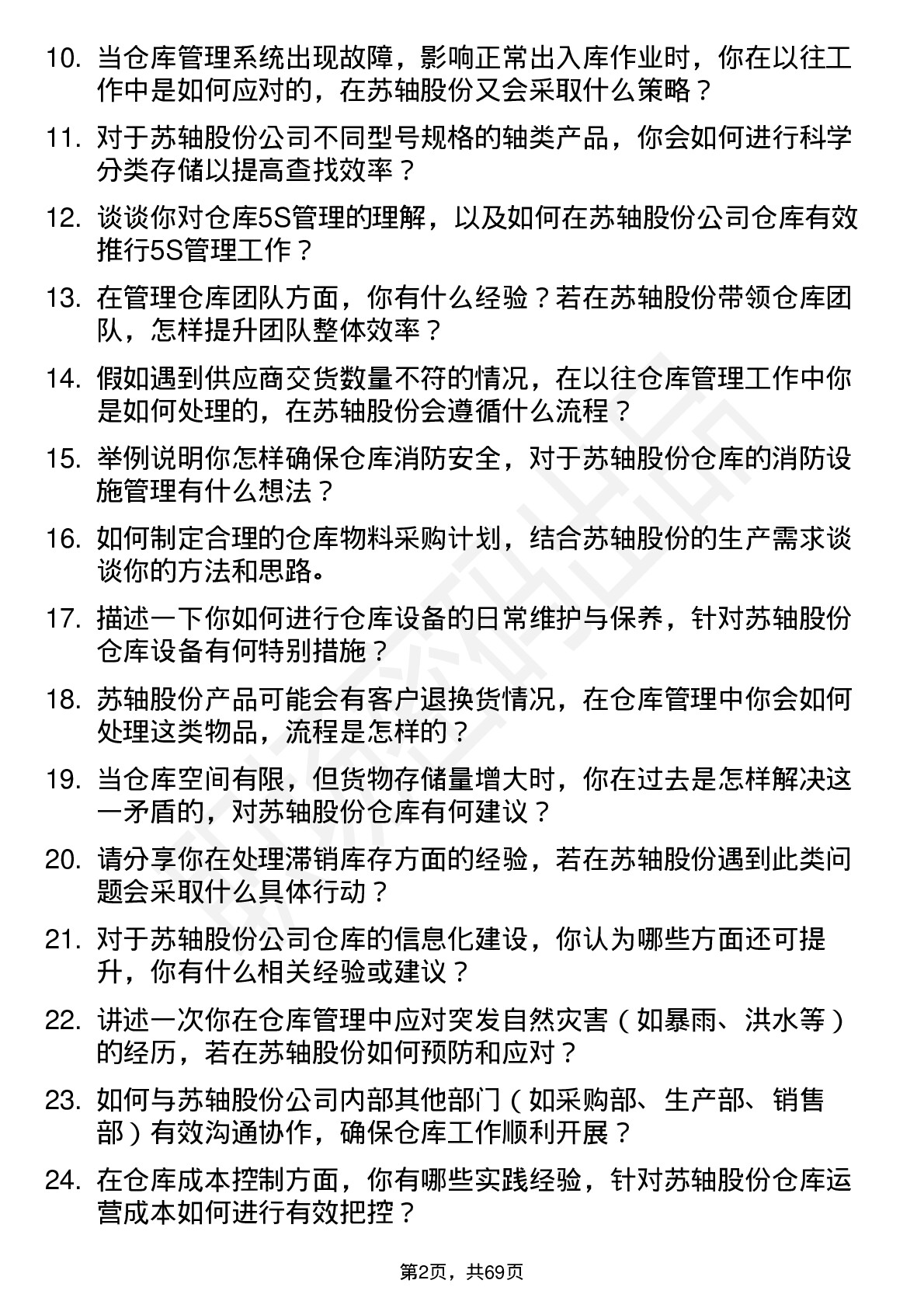 48道苏轴股份仓库管理员岗位面试题库及参考回答含考察点分析