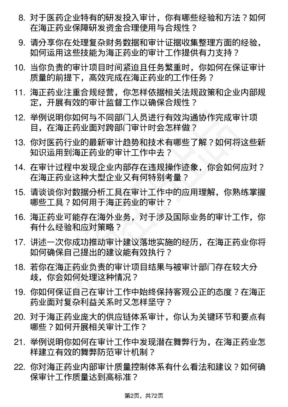 48道海正药业审计专员岗位面试题库及参考回答含考察点分析