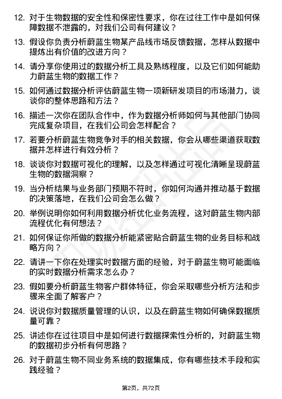 48道蔚蓝生物数据分析师岗位面试题库及参考回答含考察点分析