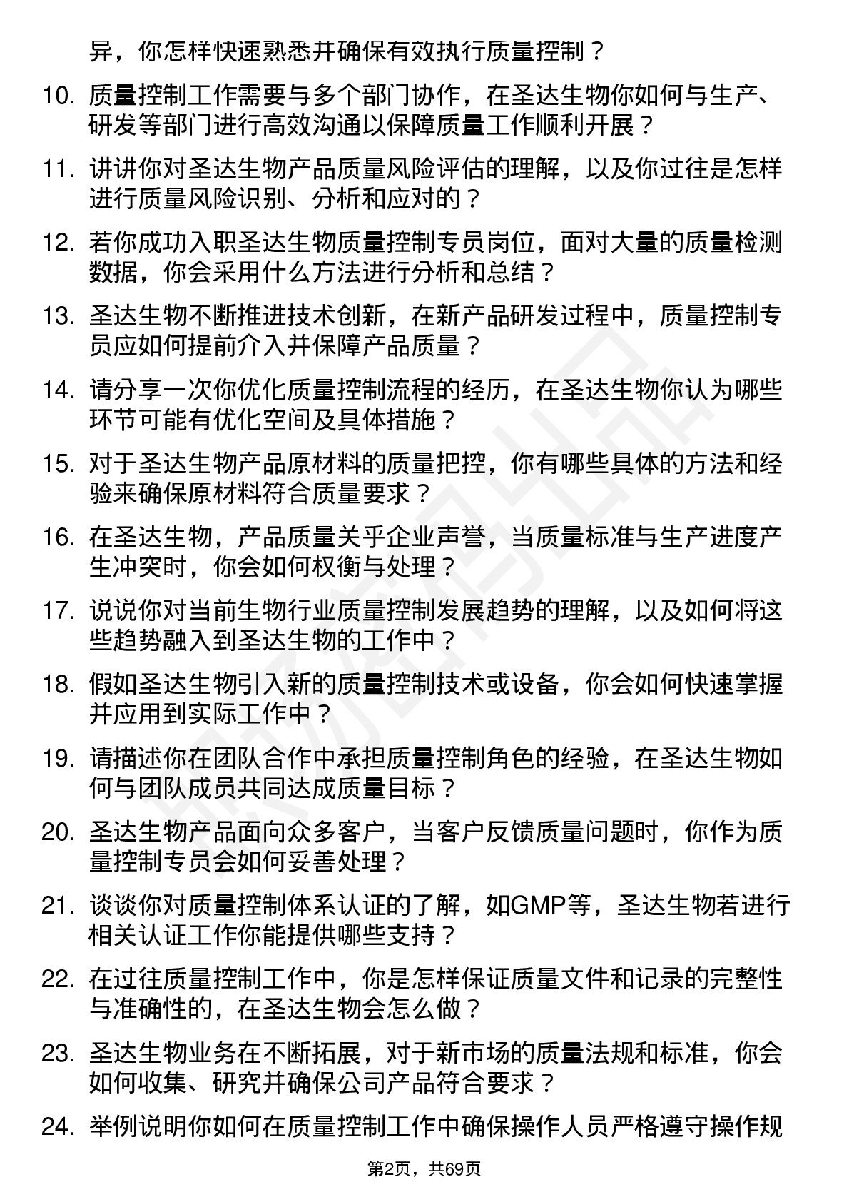 48道圣达生物质量控制专员岗位面试题库及参考回答含考察点分析