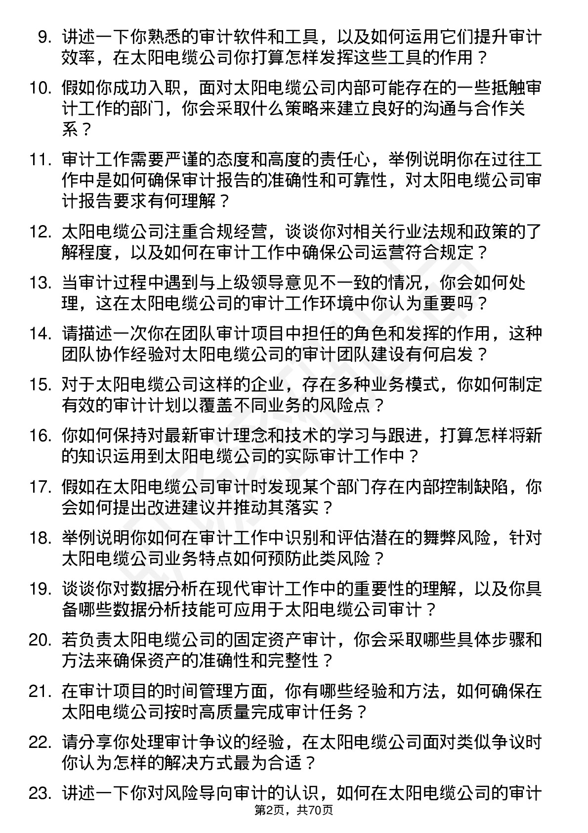 48道太阳电缆审计专员岗位面试题库及参考回答含考察点分析