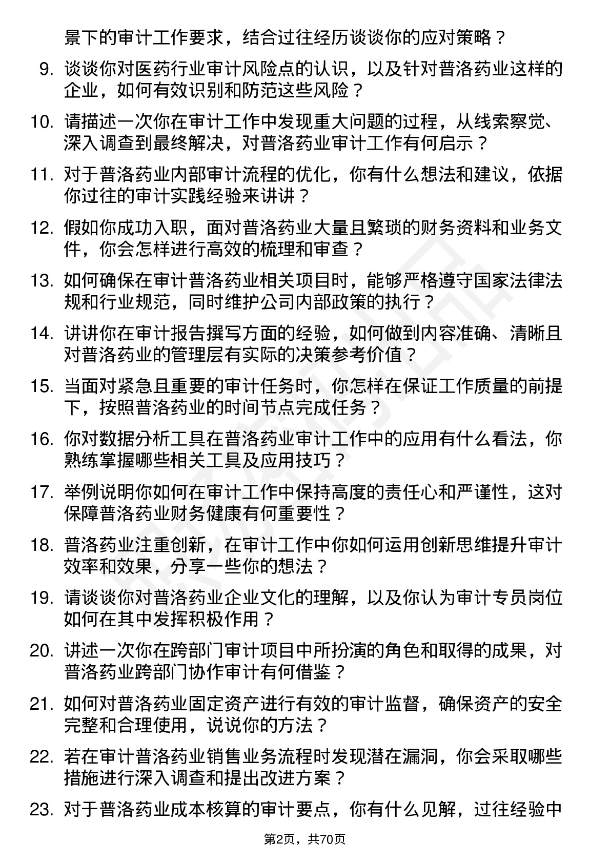 48道普洛药业审计专员岗位面试题库及参考回答含考察点分析