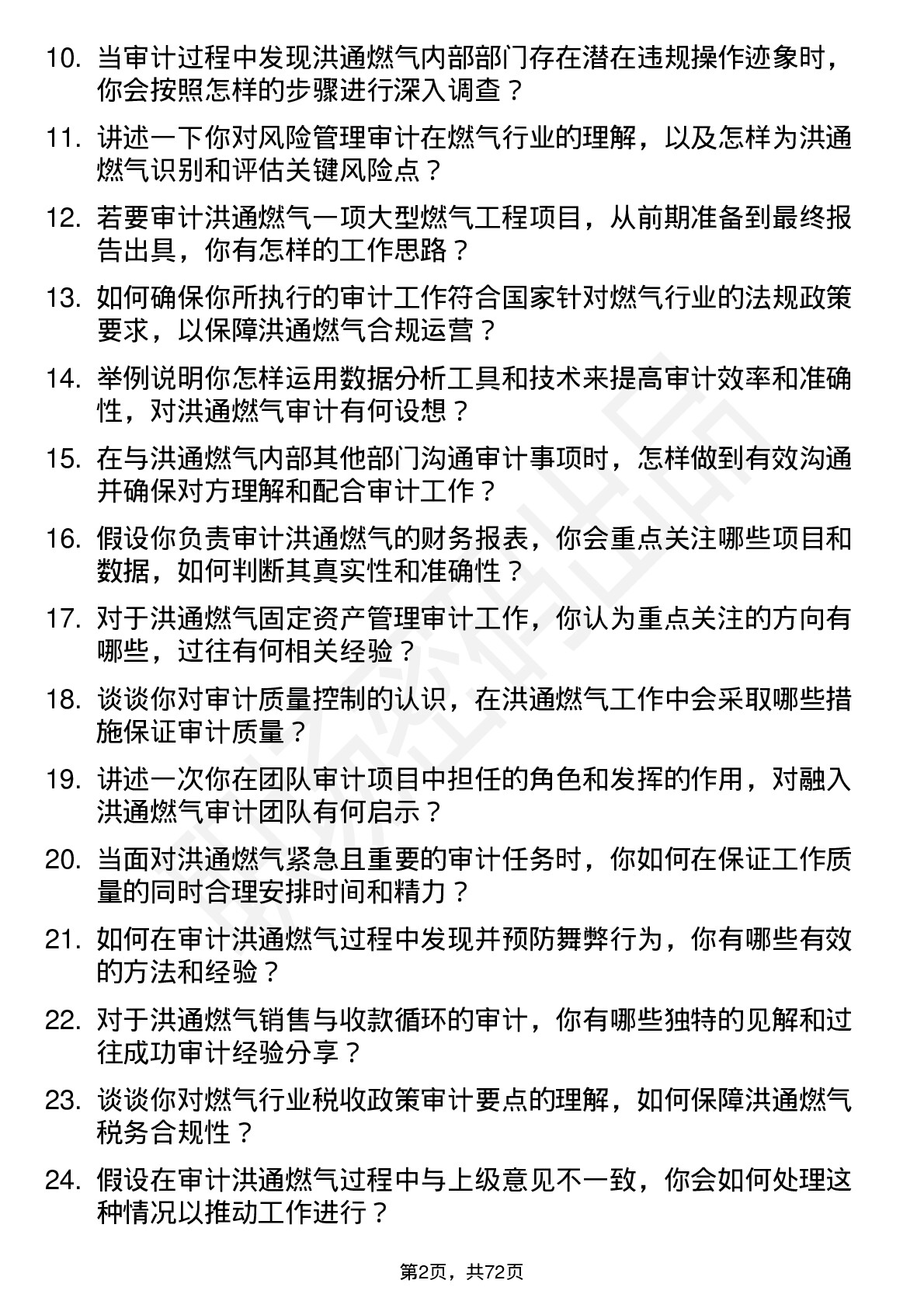 48道洪通燃气审计专员岗位面试题库及参考回答含考察点分析