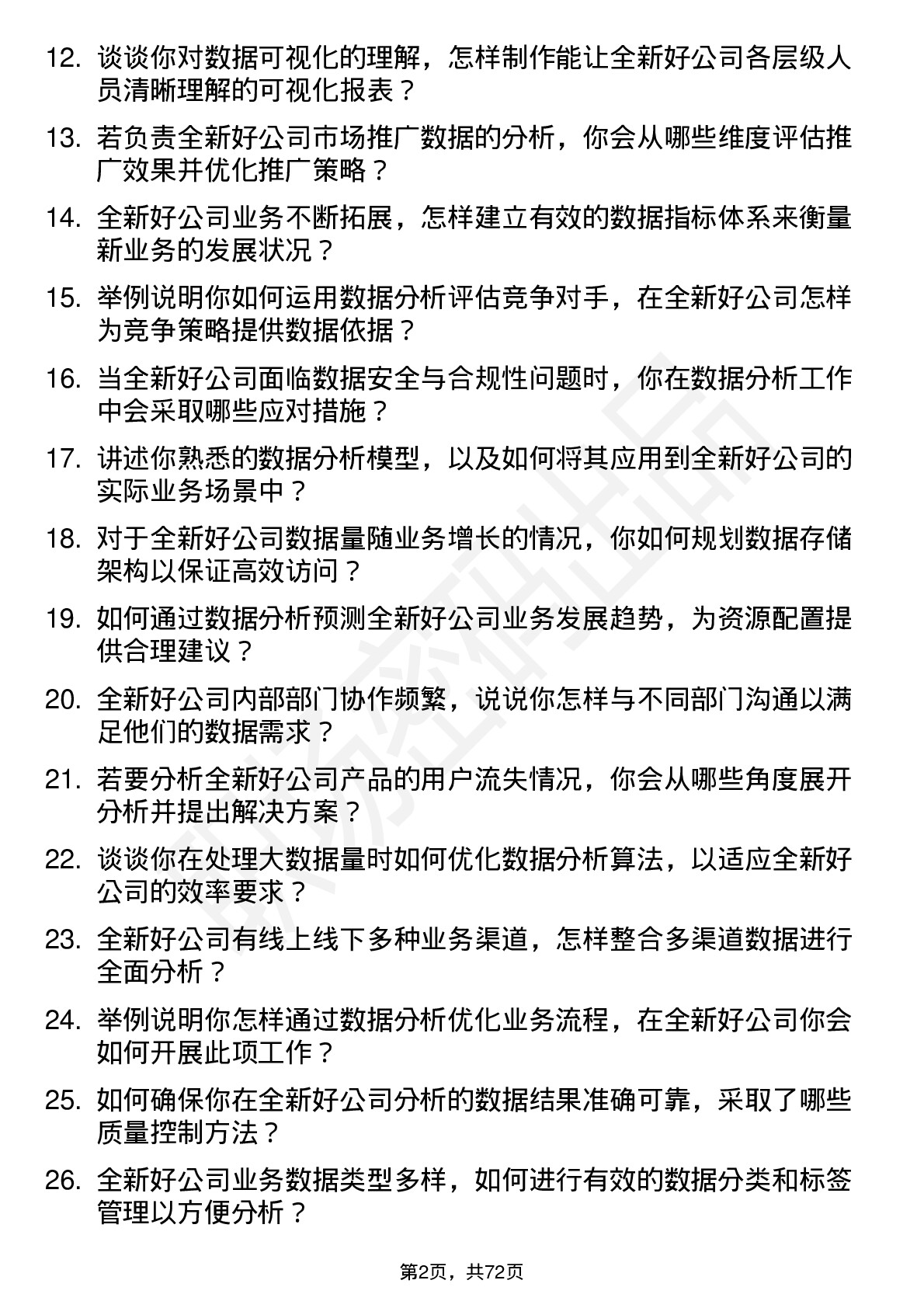 48道全新好数据分析师岗位面试题库及参考回答含考察点分析