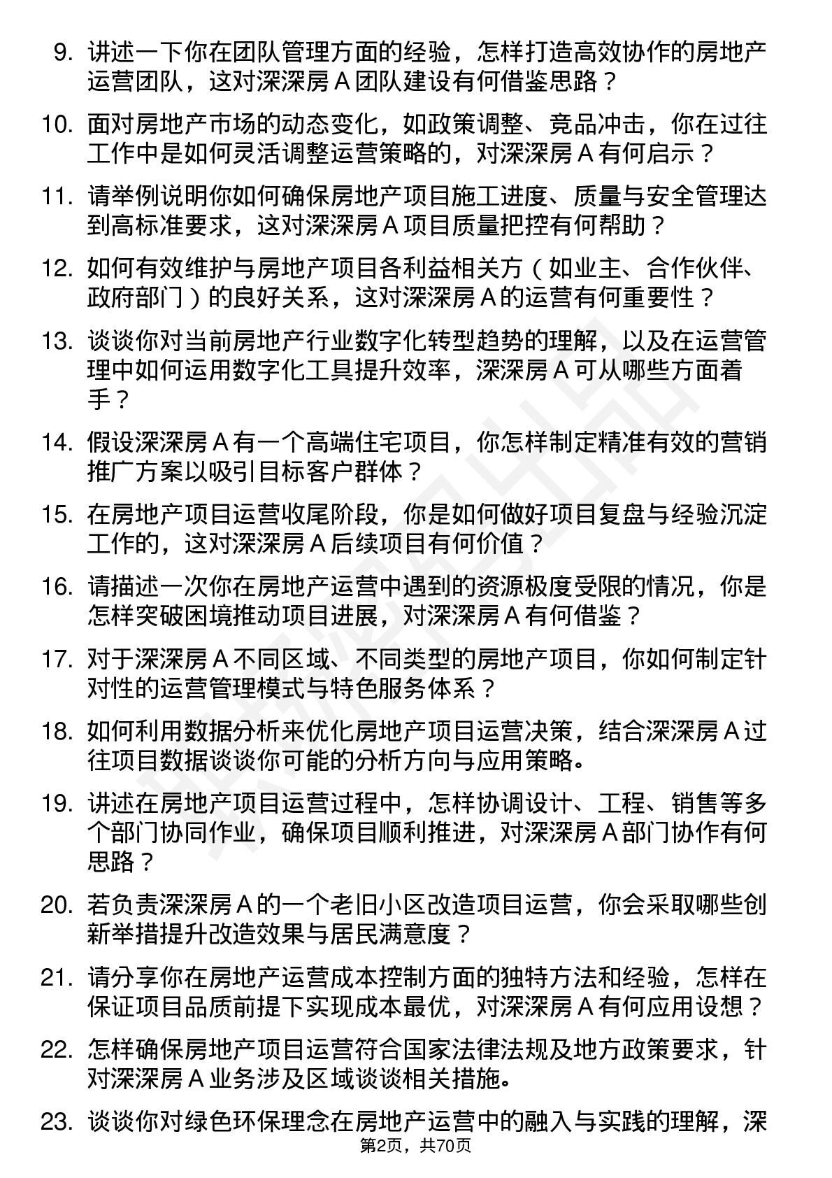 48道深深房Ａ房地产运营经理岗位面试题库及参考回答含考察点分析