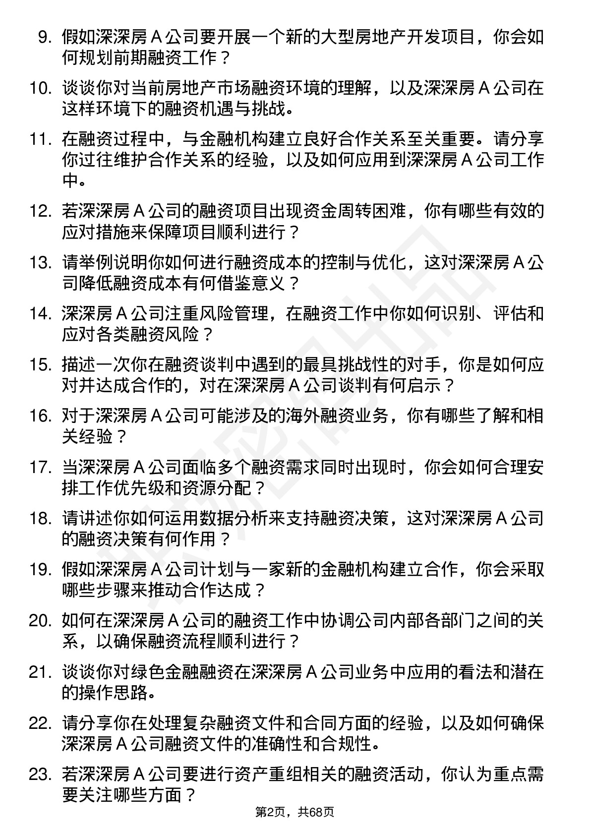 48道深深房Ａ融资专员岗位面试题库及参考回答含考察点分析