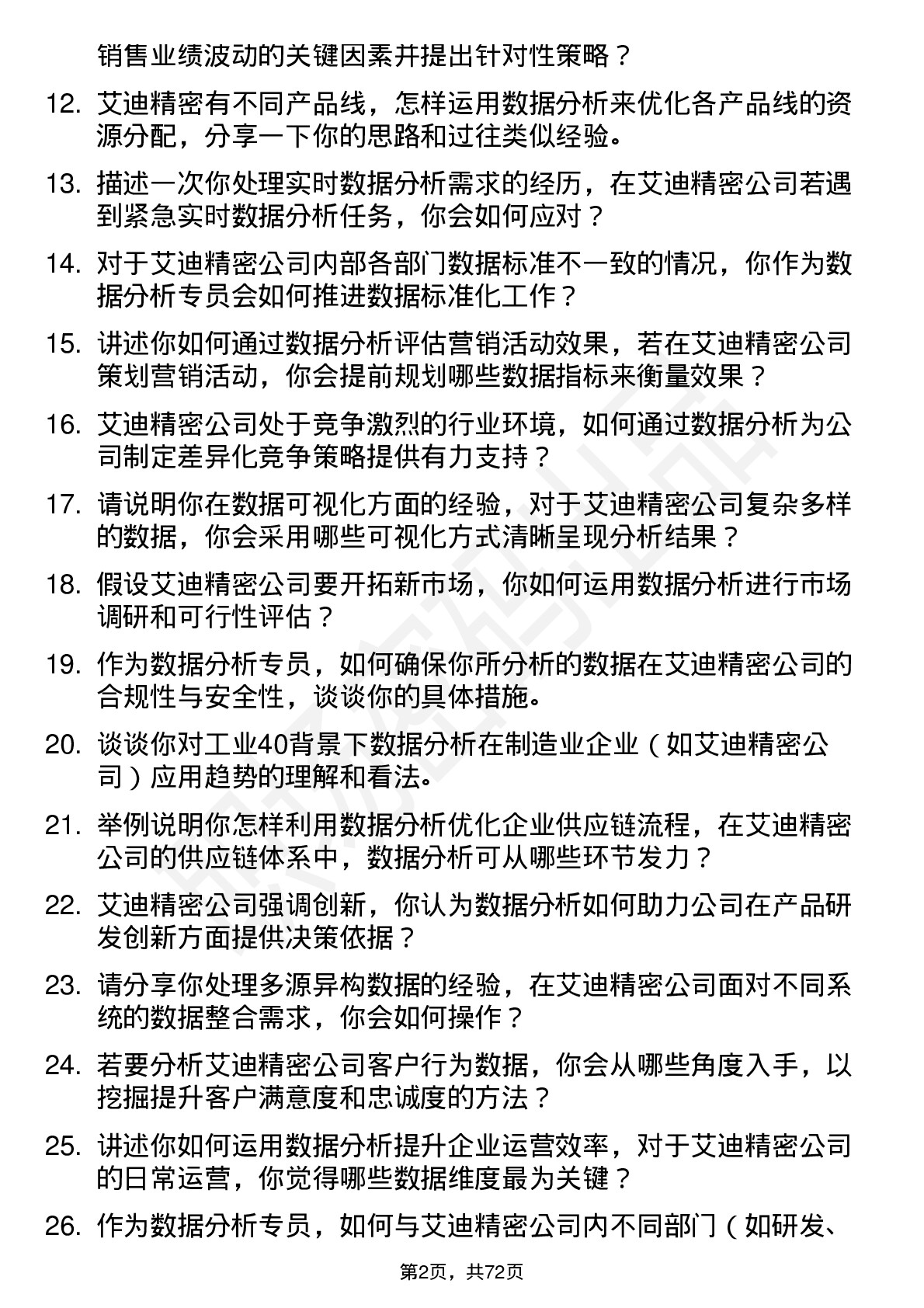 48道艾迪精密数据分析专员岗位面试题库及参考回答含考察点分析