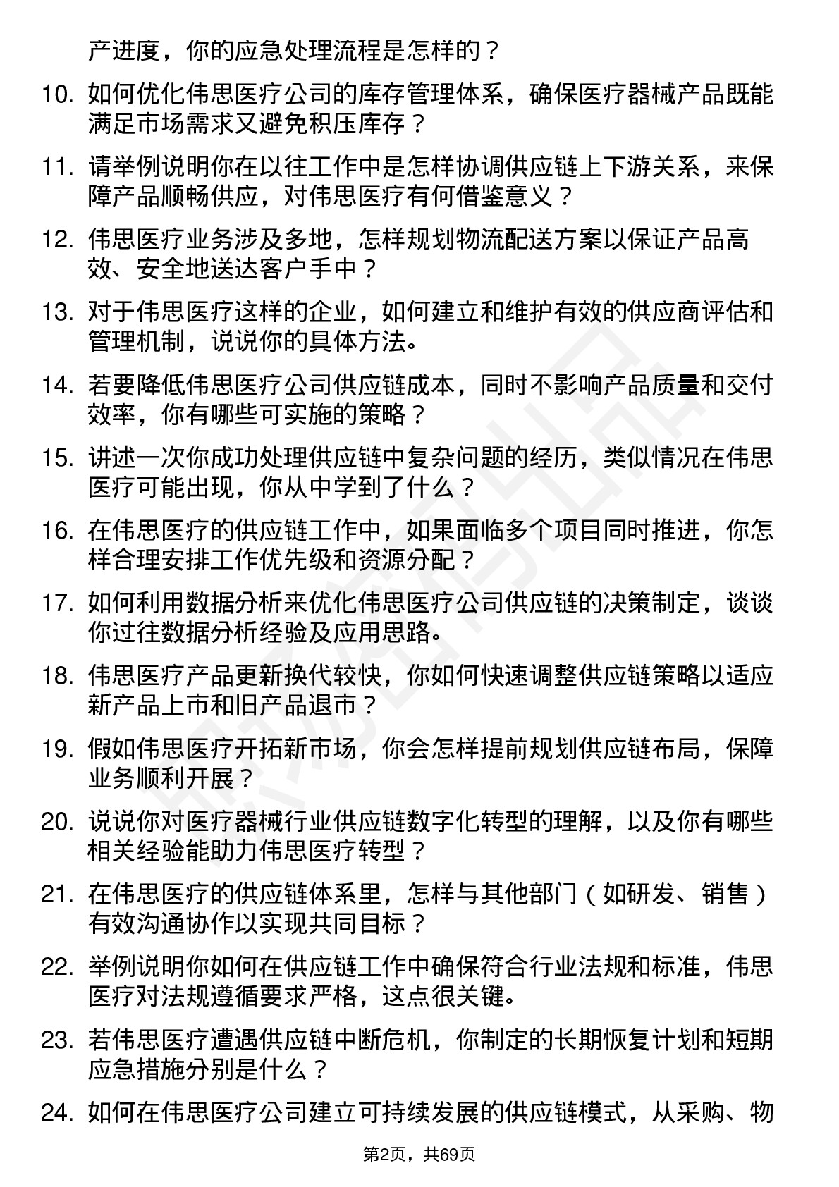 48道伟思医疗供应链专员岗位面试题库及参考回答含考察点分析