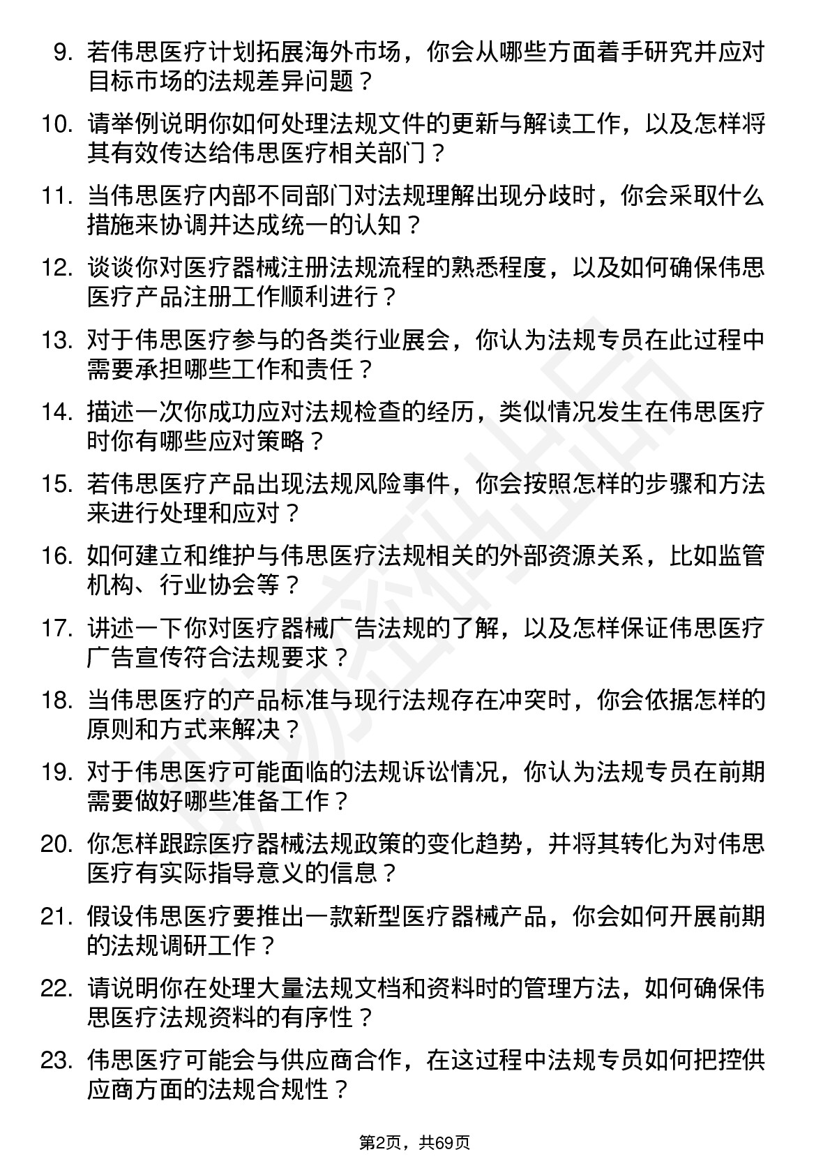 48道伟思医疗法规专员岗位面试题库及参考回答含考察点分析