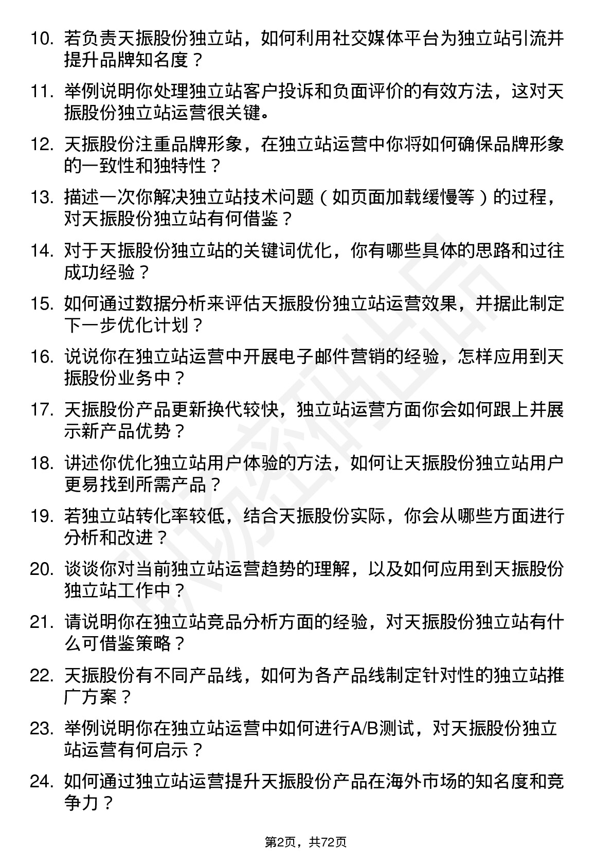 48道天振股份独立站运营专员岗位面试题库及参考回答含考察点分析