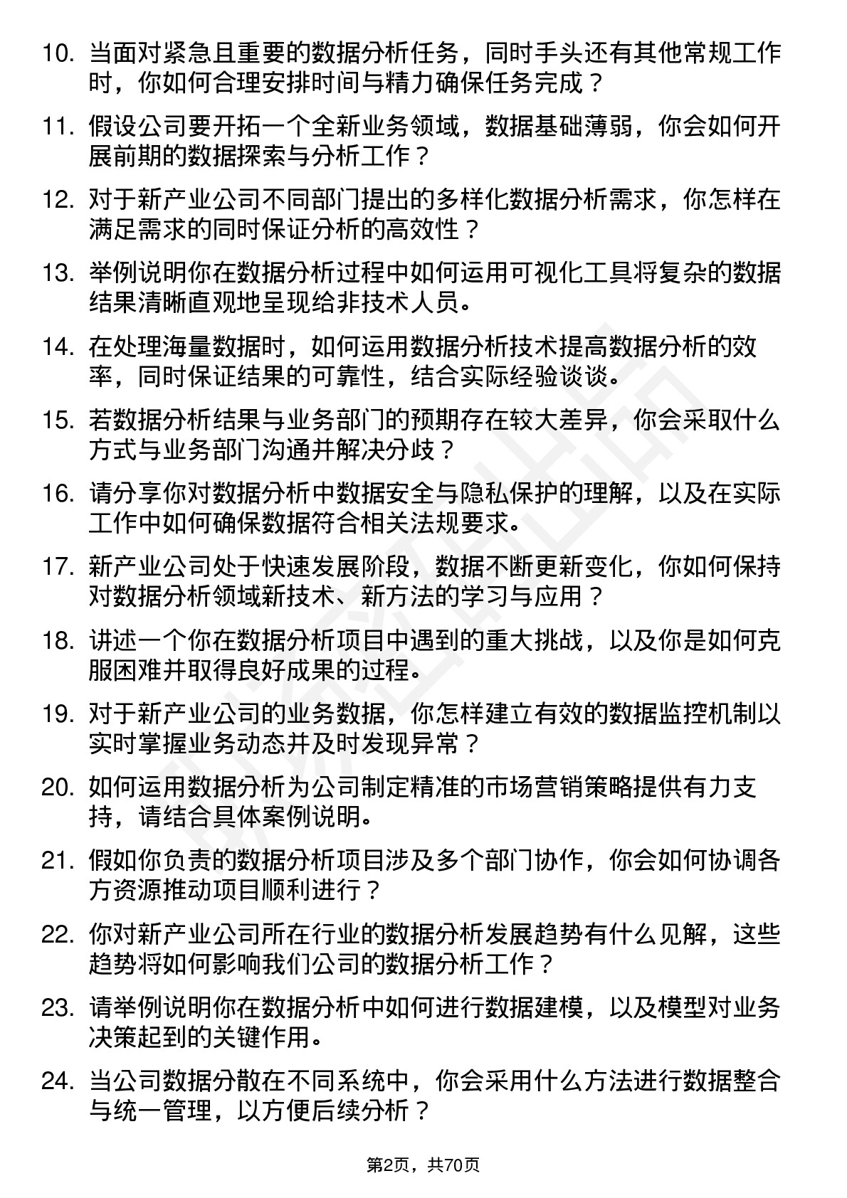 48道新产业数据分析员岗位面试题库及参考回答含考察点分析