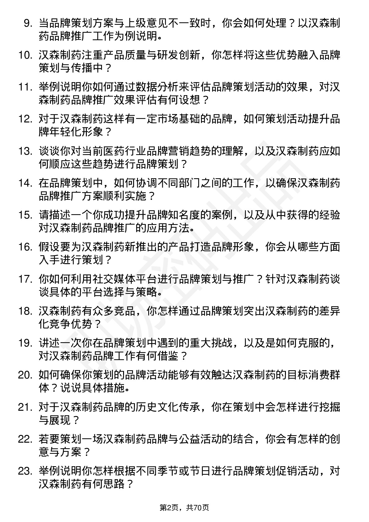 48道汉森制药品牌策划专员岗位面试题库及参考回答含考察点分析