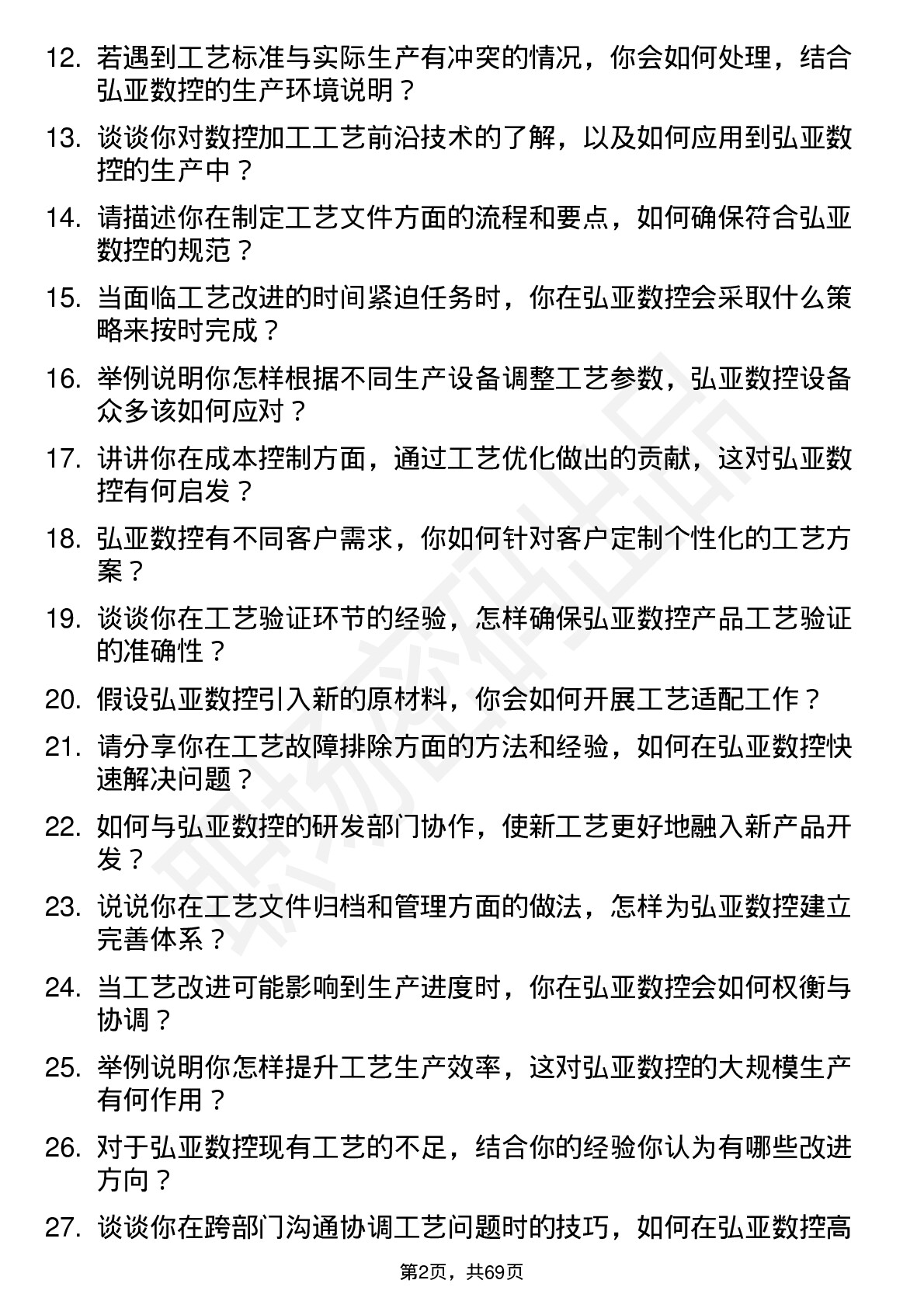 48道弘亚数控工艺工程师岗位面试题库及参考回答含考察点分析