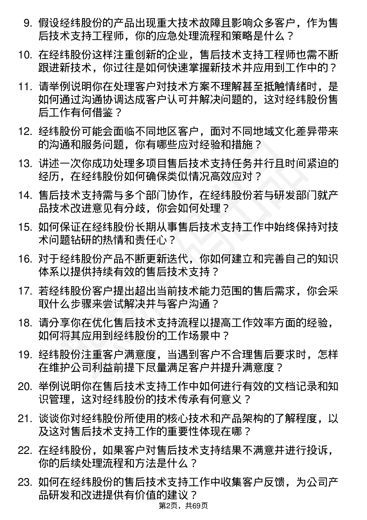 48道经纬股份售后技术支持工程师岗位面试题库及参考回答含考察点分析