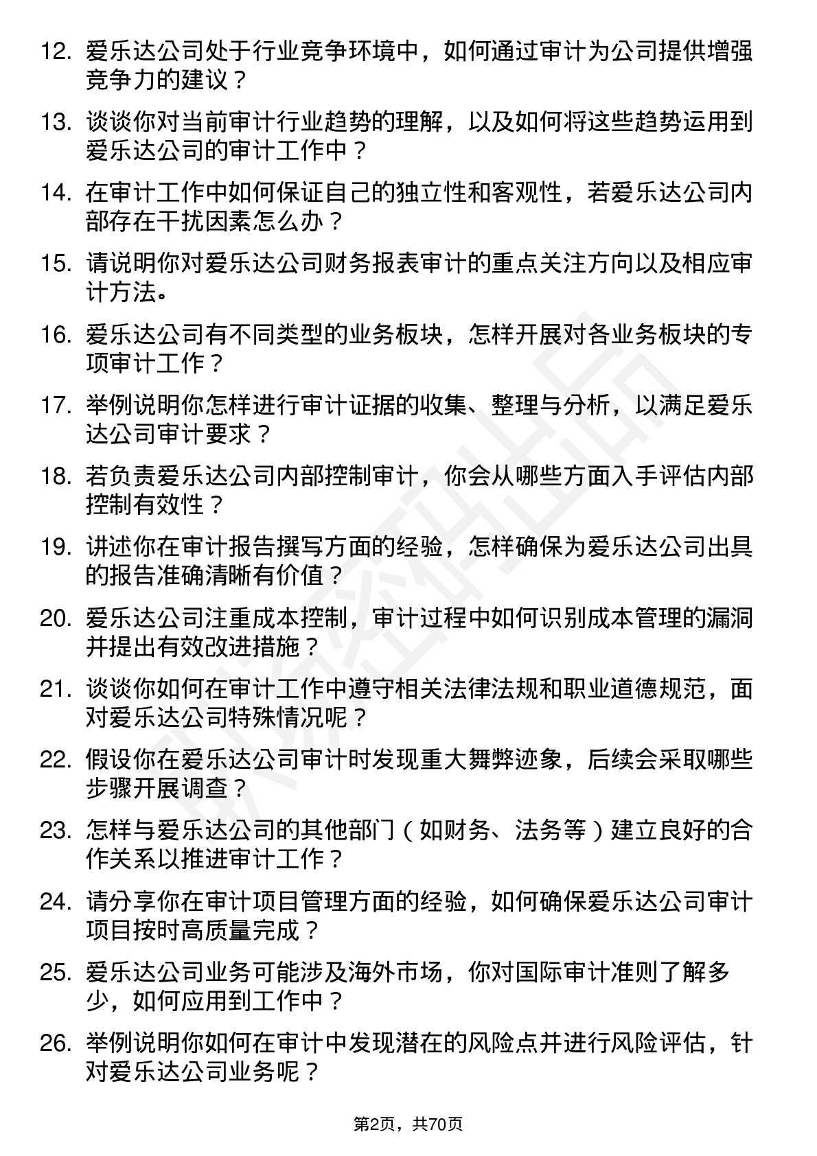 48道爱乐达审计专员岗位面试题库及参考回答含考察点分析